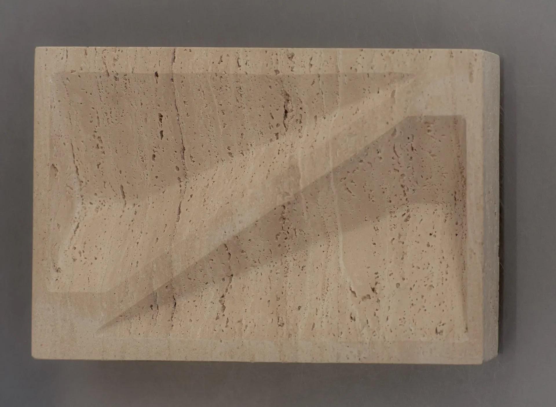 Modern Limited Edition Rectangular Neutral Beige Travertine Block Tray by Henry Wilson For Sale
