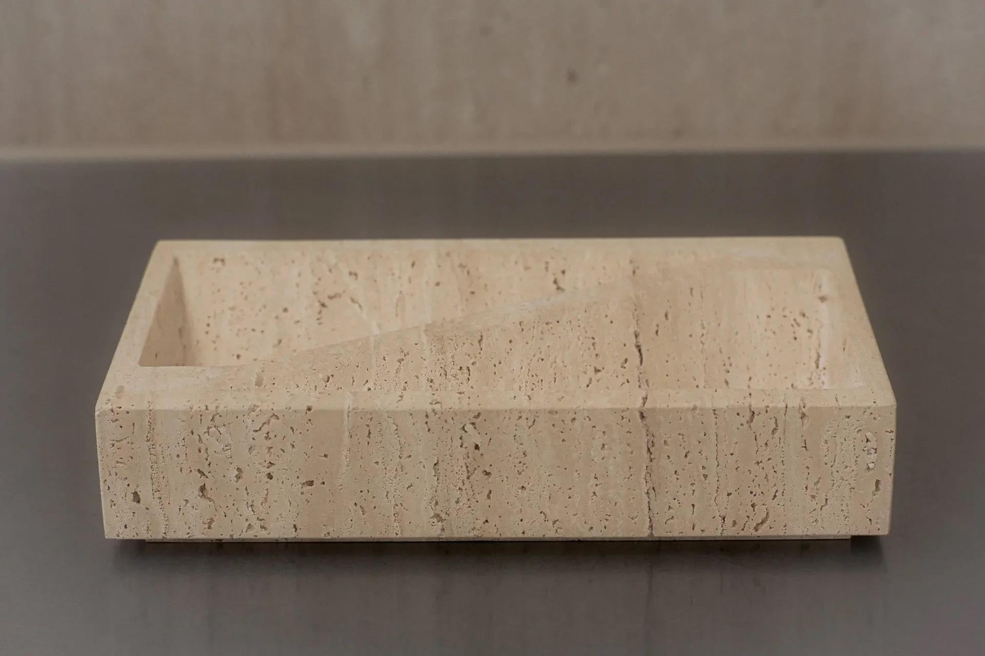 Australian Limited Edition Rectangular Neutral Beige Travertine Block Tray by Henry Wilson For Sale