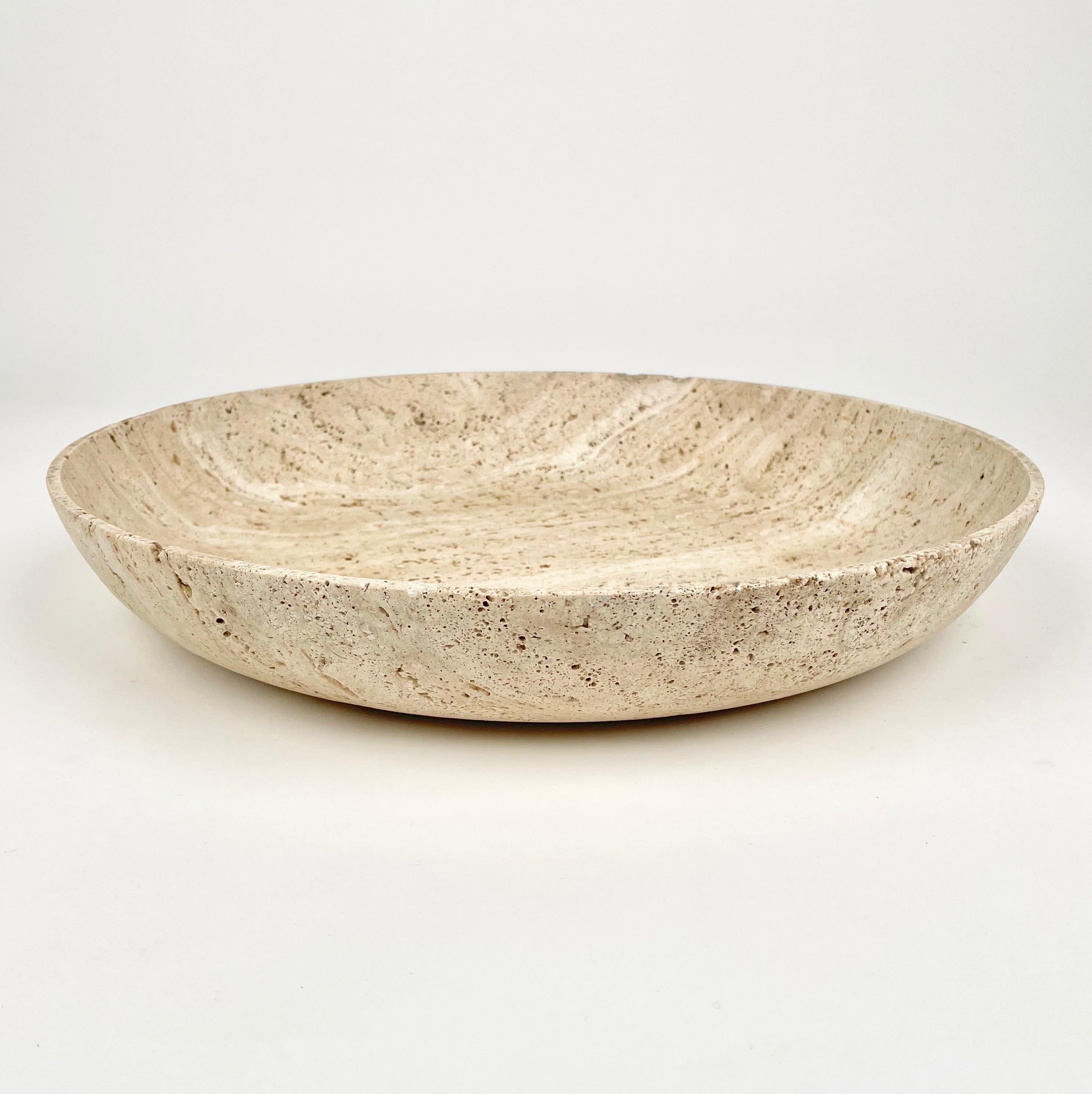 A massive / monumental solid travertine round centrepiece bowl attributed to Pier Alessandro Giusti and Egidio Di Rosa for Up & Up, Italy, circa 1970s.