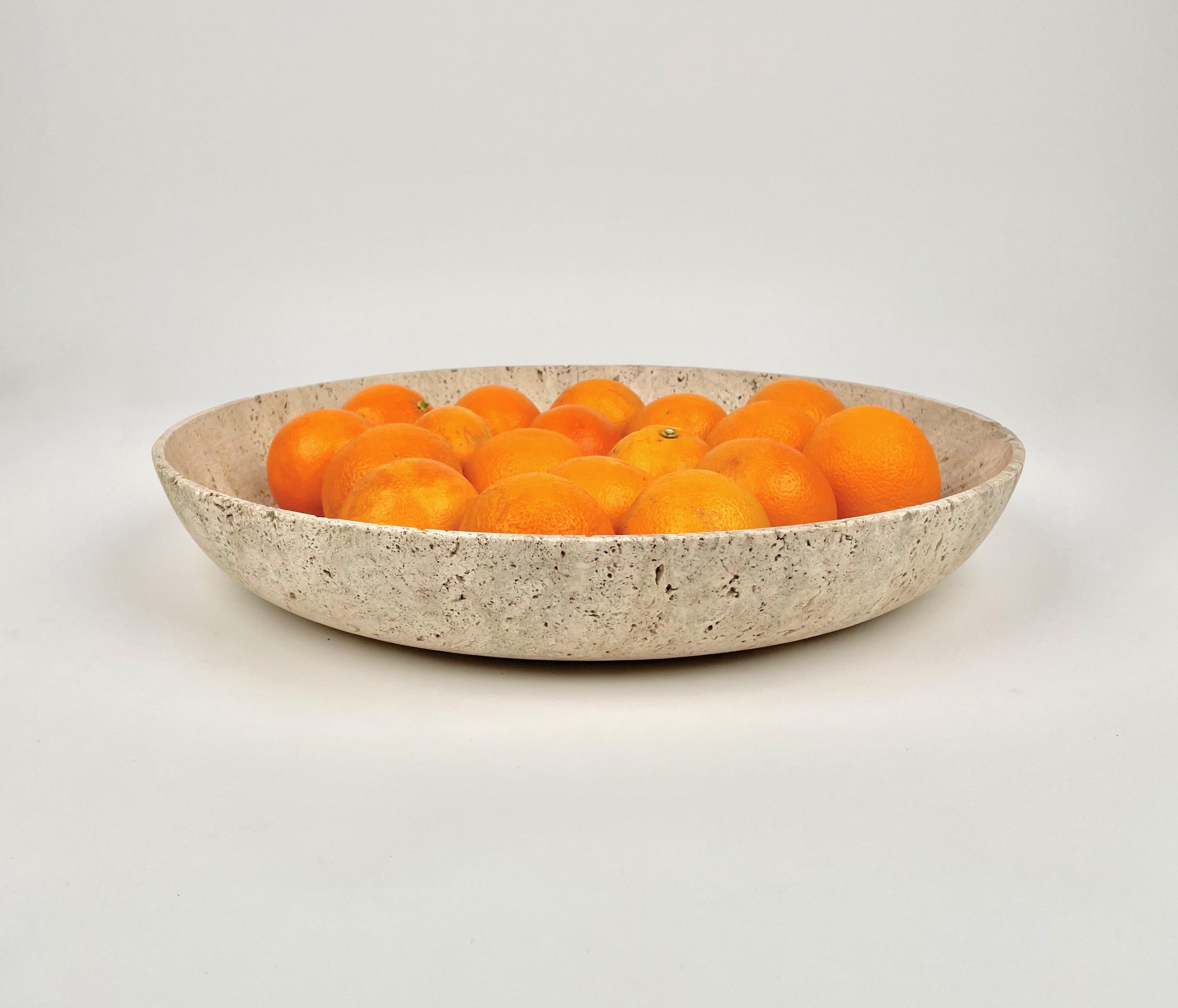 Travertine Bowl Centerpiece Attributed Giusti & Di Rosa for Up & Up, Italy 1970s In Good Condition In Rome, IT