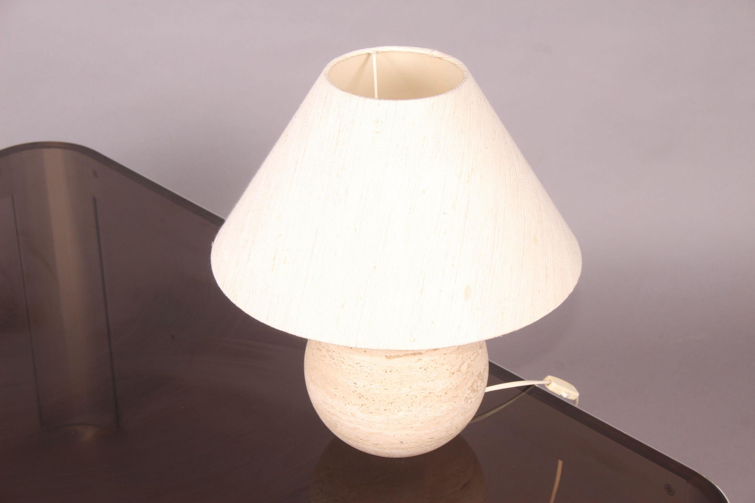 Travertine bowl table lamp, dimensions only travertin H 26, D 19 cm.