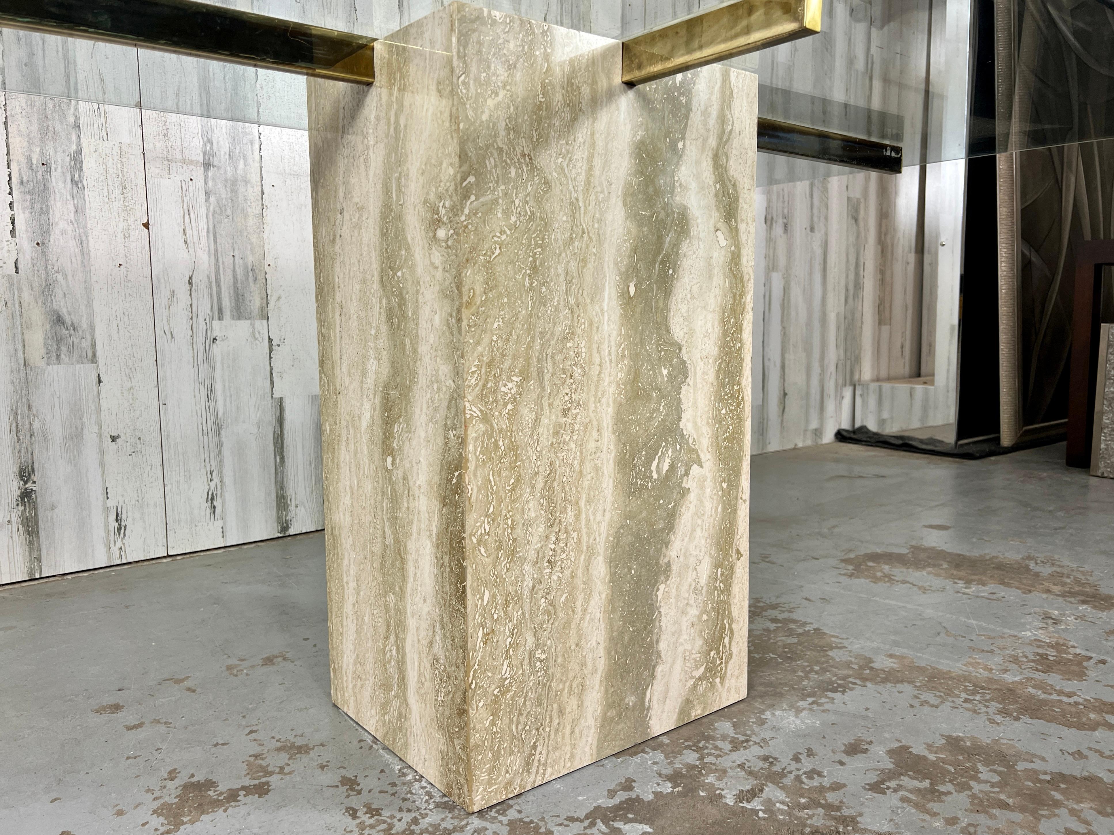 Travertine, Brass and Glass Dining Table by Artedi 1