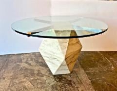 Travertine, Brass and Glass Table, circa 1980
