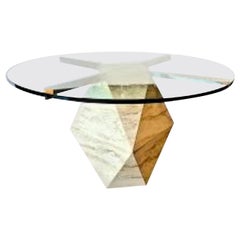 Travertine, Brass and Glass Table, circa 1980