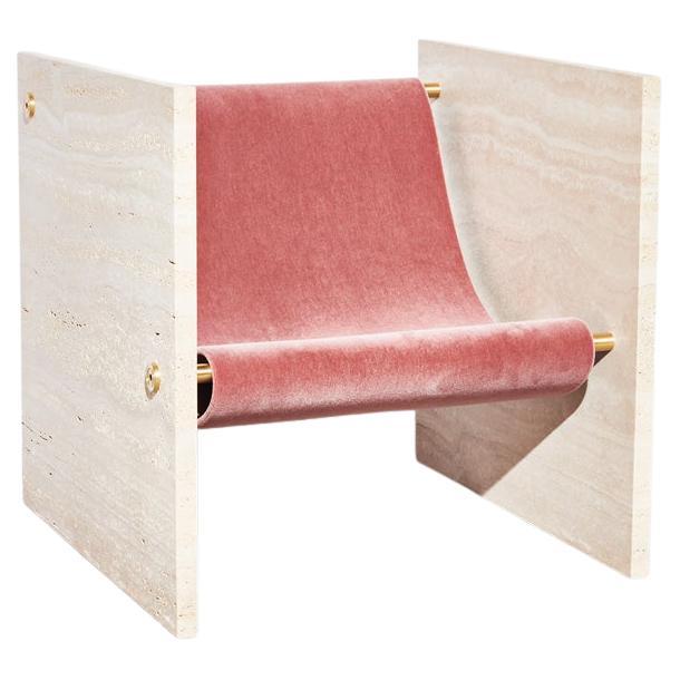 Travertine, Brass, and Mohair Chair by Slash Objects For Sale