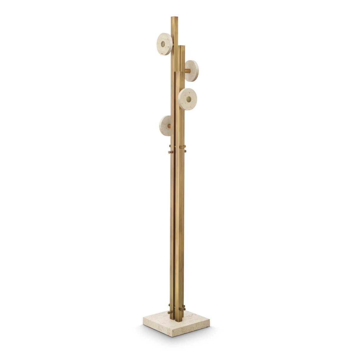 Indian Travertine Brass Coatrack For Sale