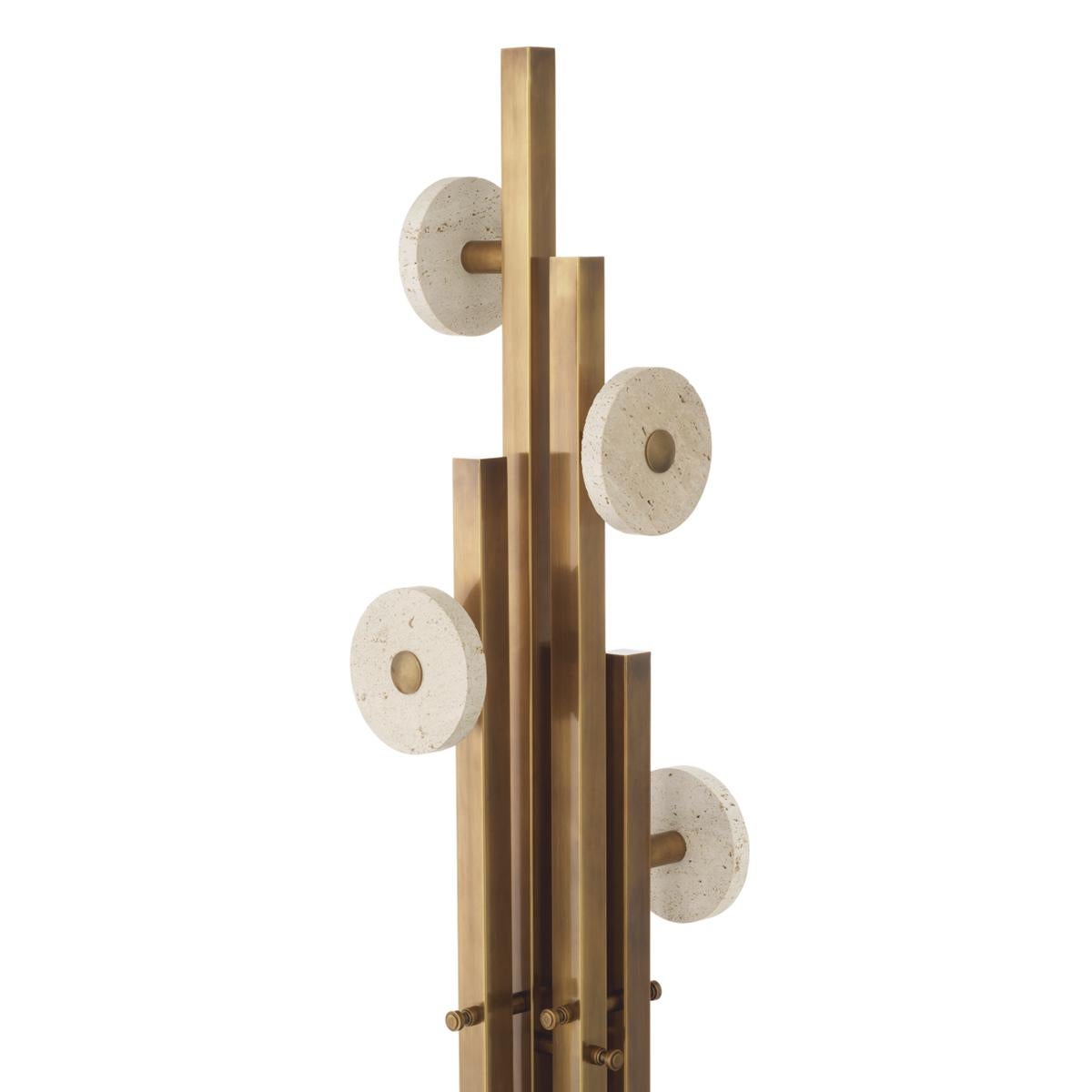 Contemporary Travertine Brass Coatrack For Sale