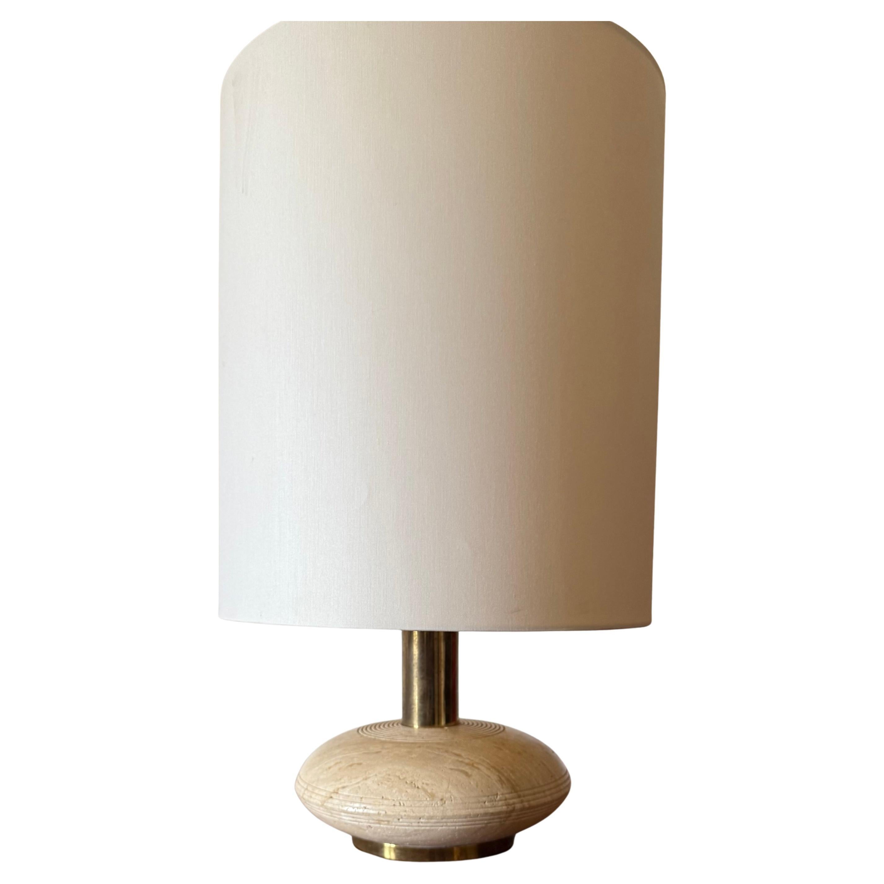 Travertine & brass table lamp base, Italy 1970s in vendita