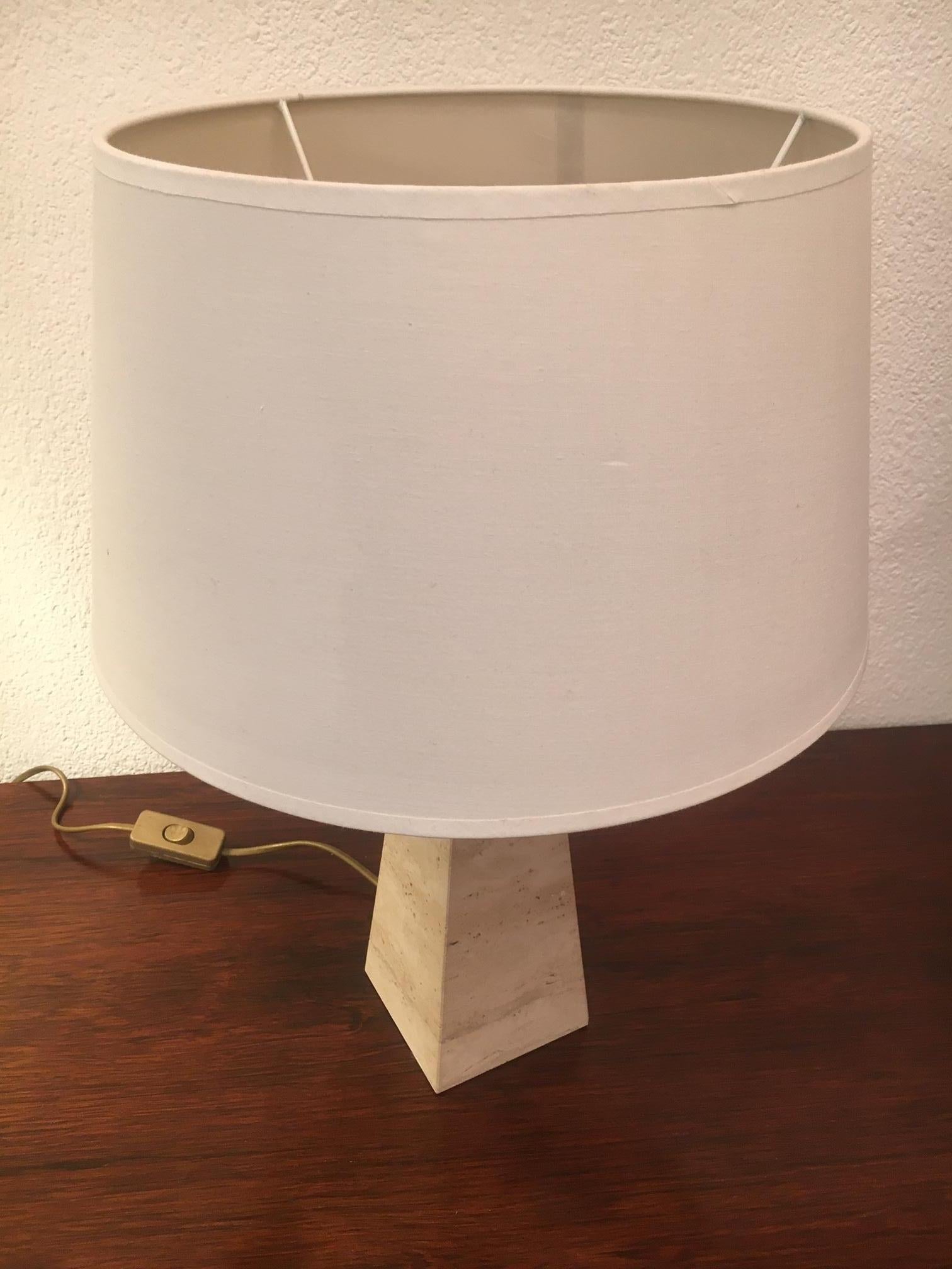 Italian Travertine & Brass Table Lamp, ca. 1970s