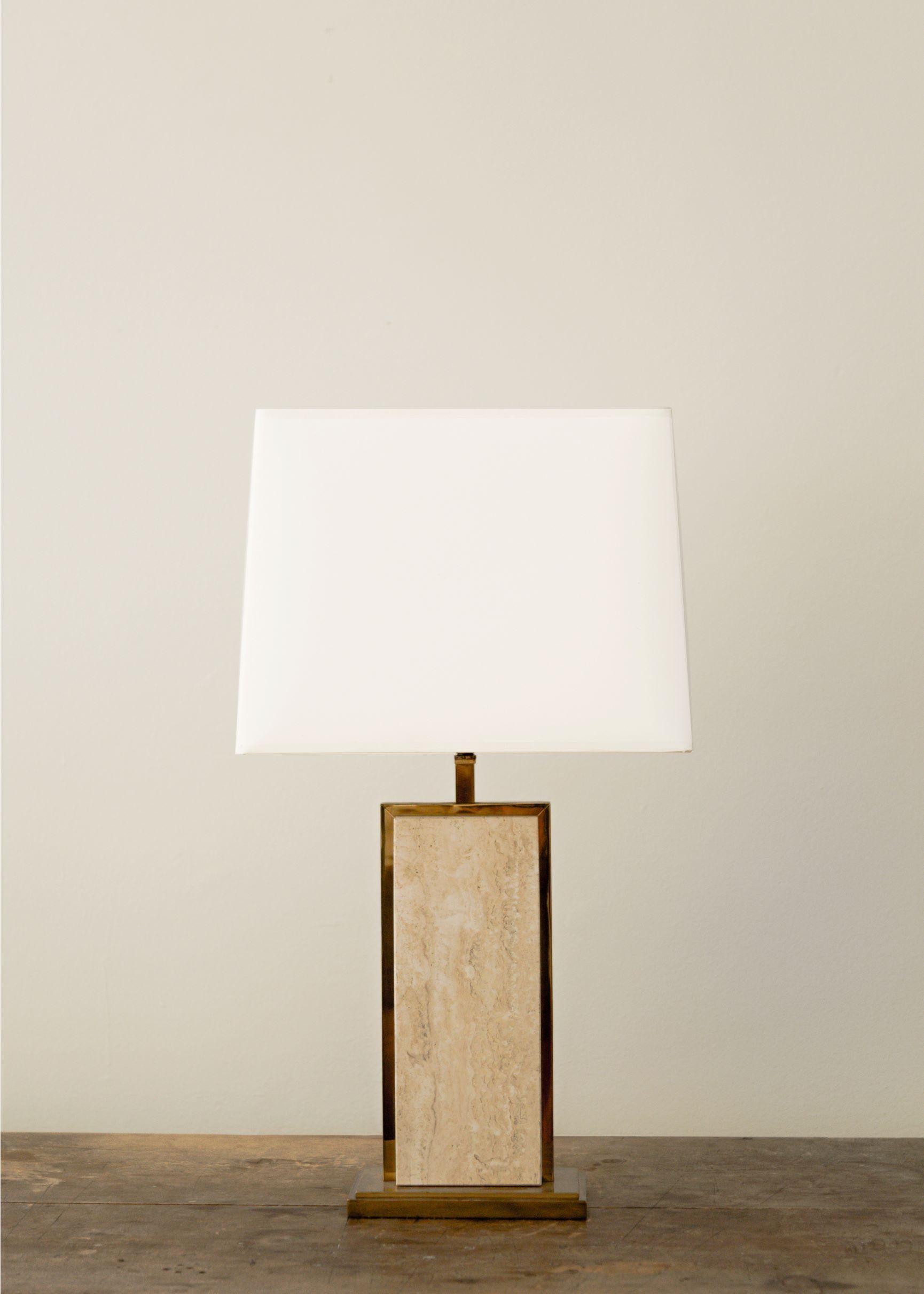 Travertine + Brass Table Lamp In Good Condition For Sale In West Hollywood, CA