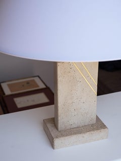 Travertine & Brass Table Lamp - Italian Stone Lamp - 1970s Hollywood Regency