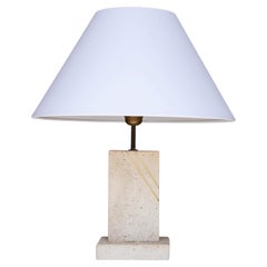 Travertine & Brass Table Lamp - Italian Stone Lamp - 1970s Hollywood Regency