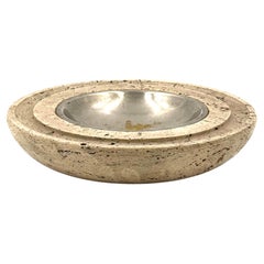 Travertine & brass vide poche / ashtray, Cerri Nestore, Italy, 1970s