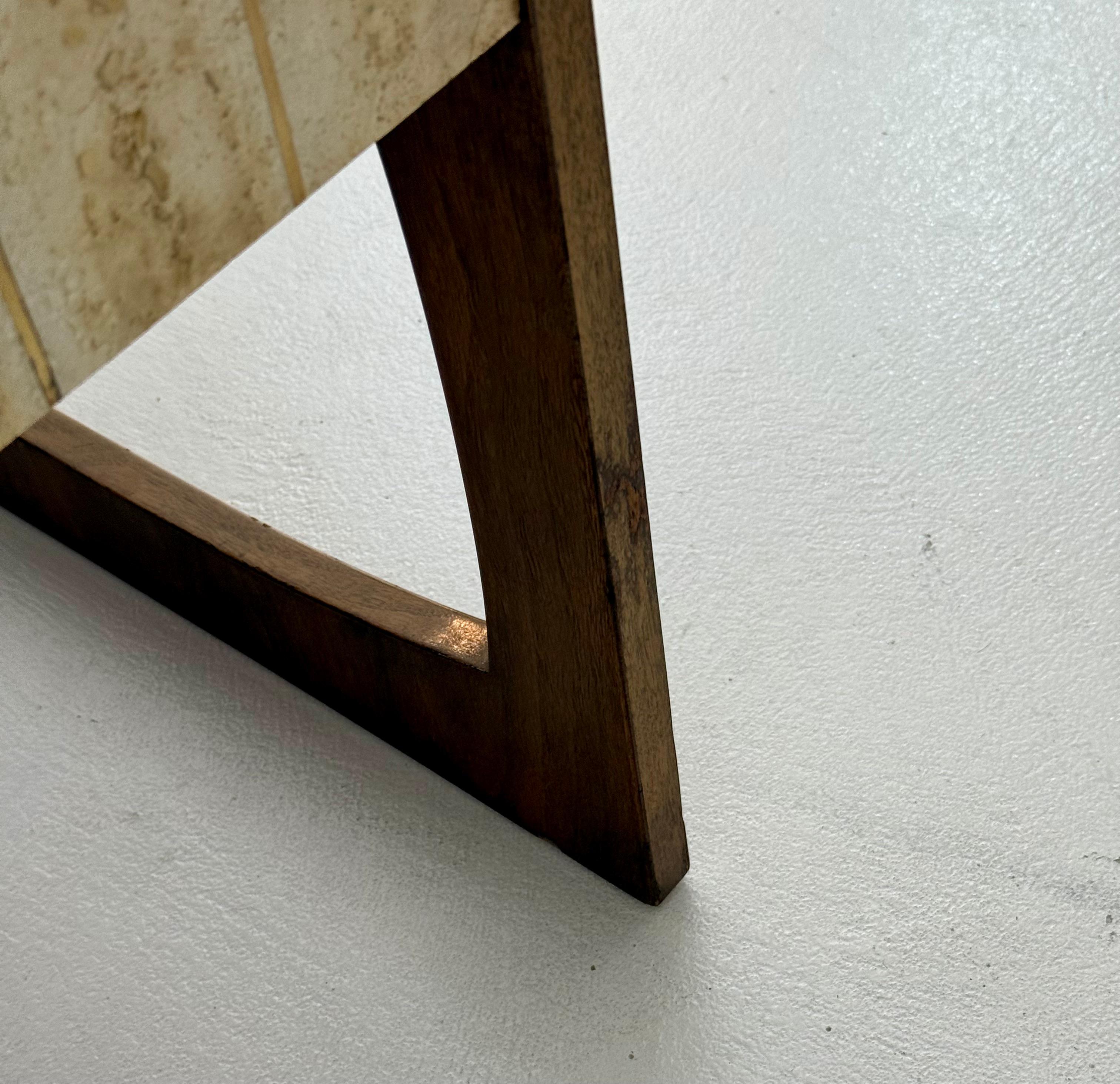 Travertine, Brass & Walnut Cocktail Table by Baker Furniture For Sale 4