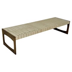 Travertine, Brass & Walnut Cocktail Table by Baker Furniture