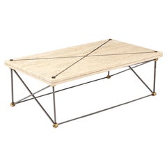 Travertine, Bronze & Gunmetal Coffee Table, France 1960's