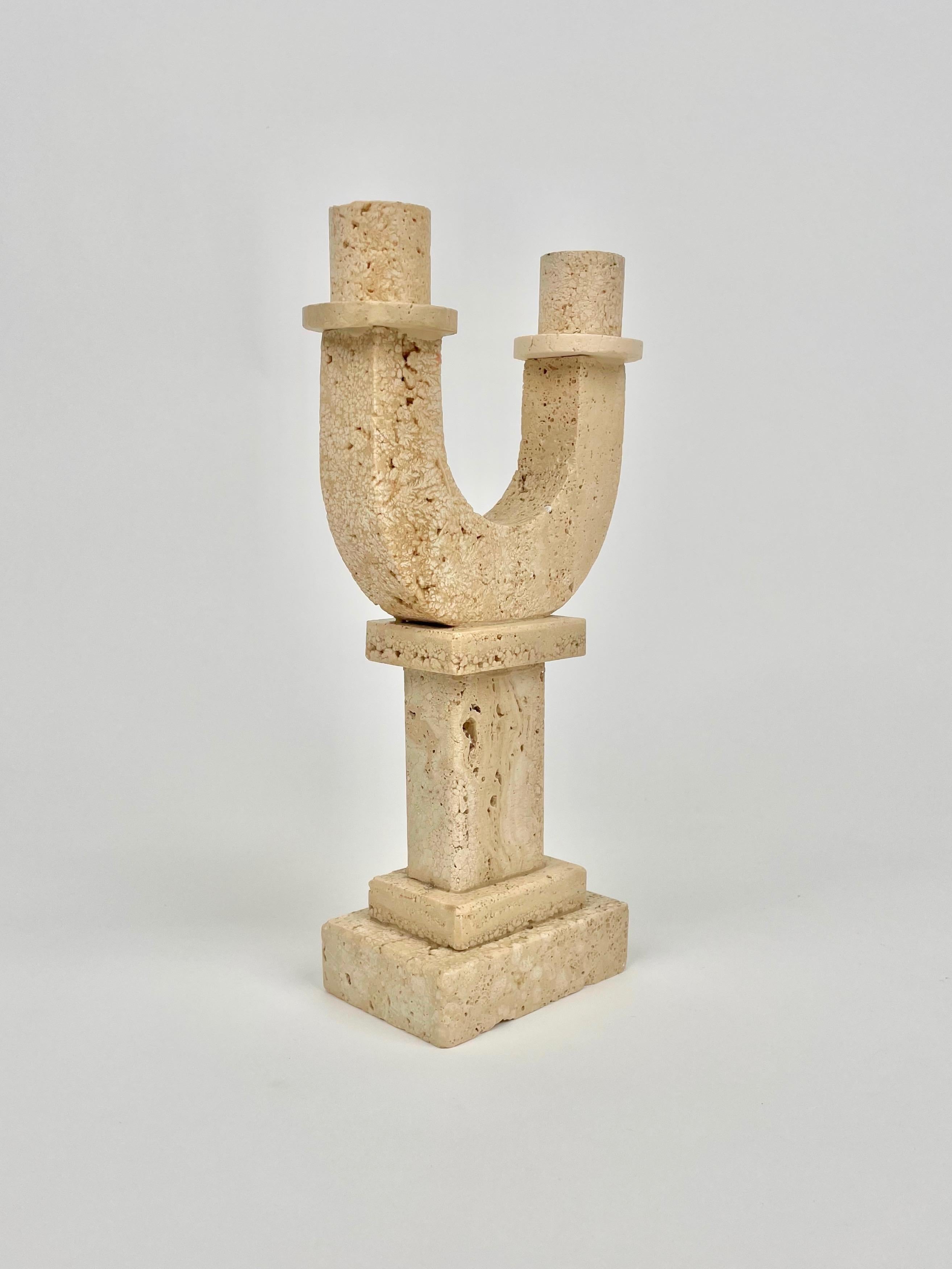 Italian Travertine Candle Holder by Fratelli Mannelli, Italy, 1970s