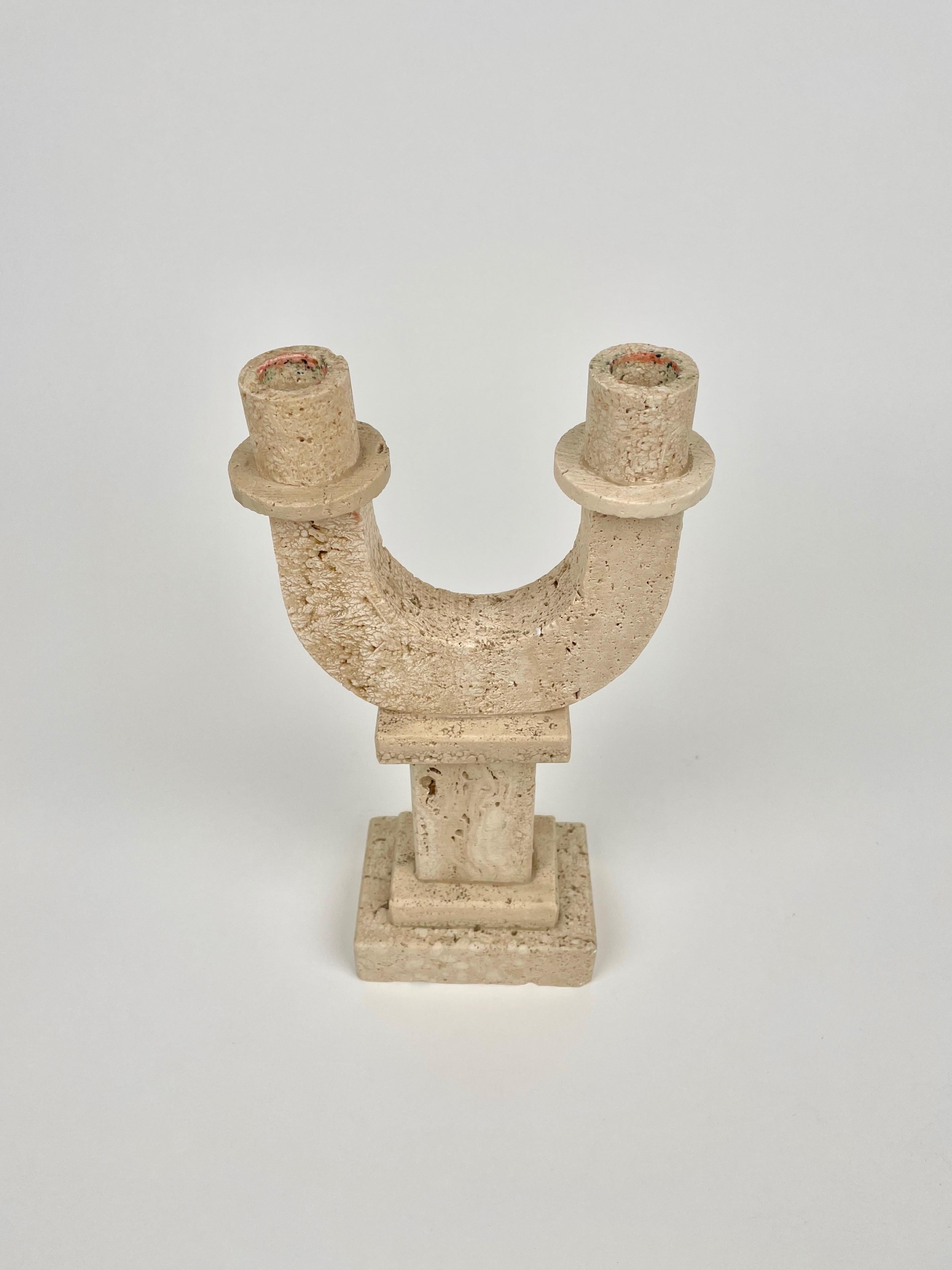 Travertine Candle Holder by Fratelli Mannelli, Italy, 1970s In Good Condition In Rome, IT