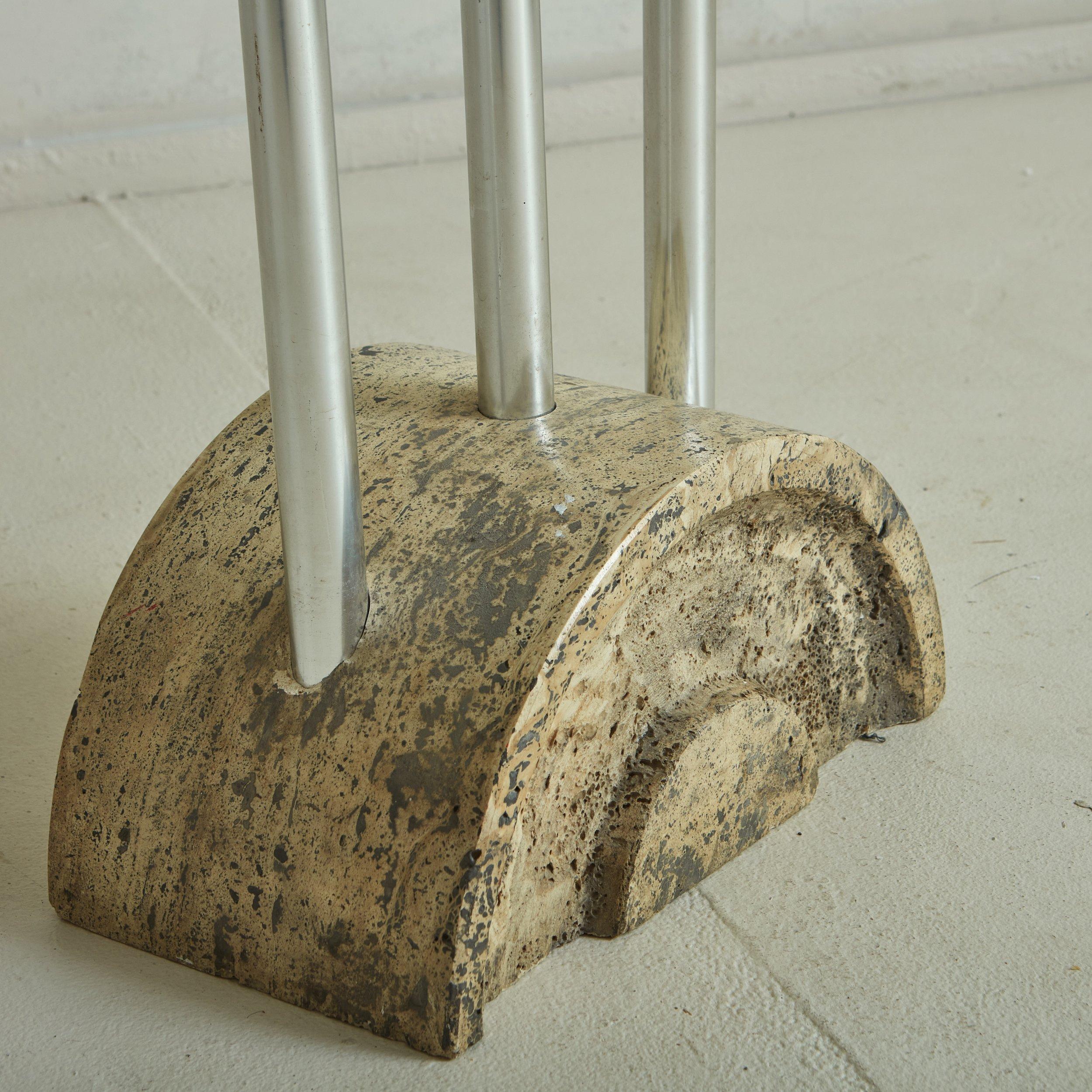 Travertine + Chrome Coat Rack Attributed to Studio Alchimia, Italy 1970s In Good Condition For Sale In Chicago, IL