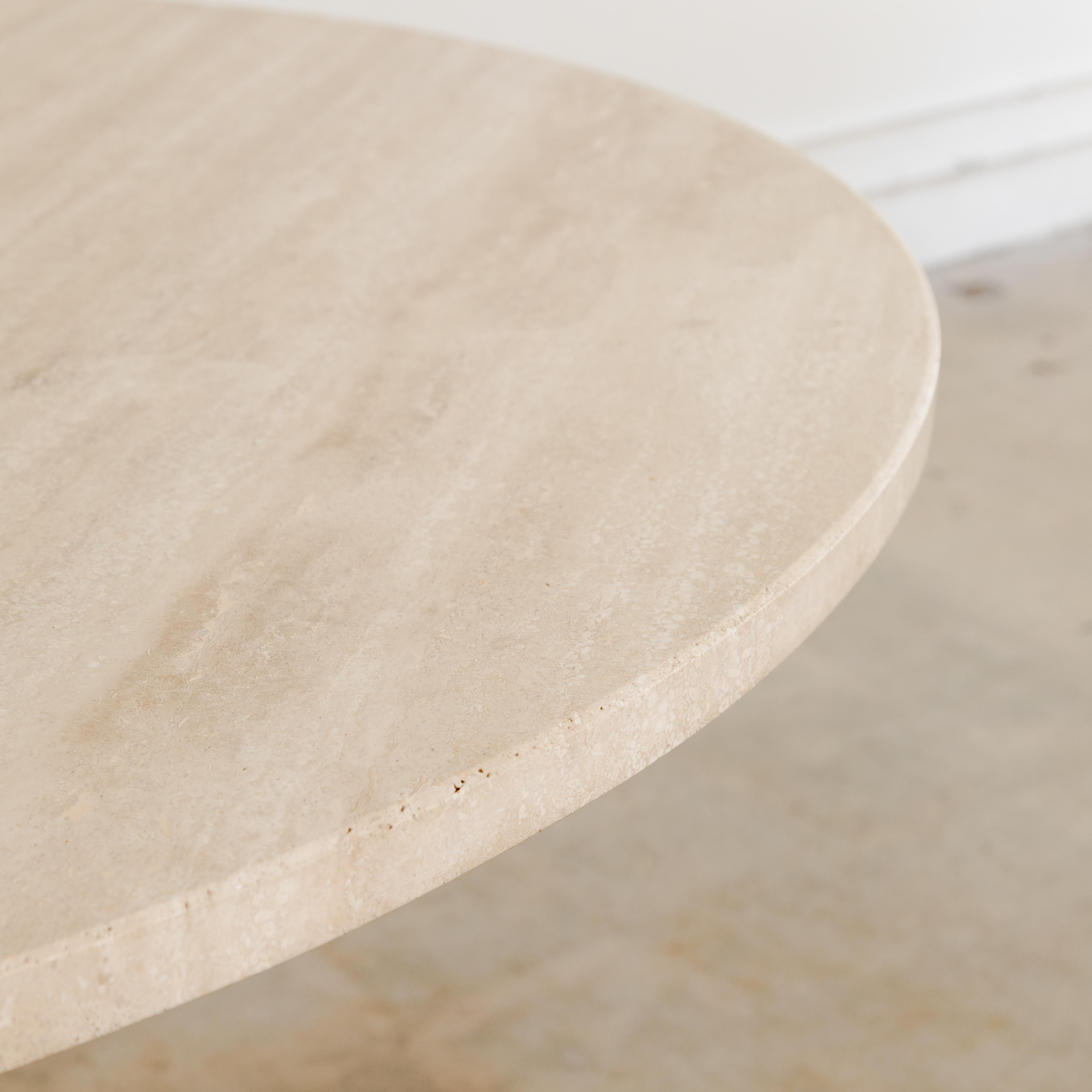 Travertine + Chrome Pedestal Dining Table For Sale 1