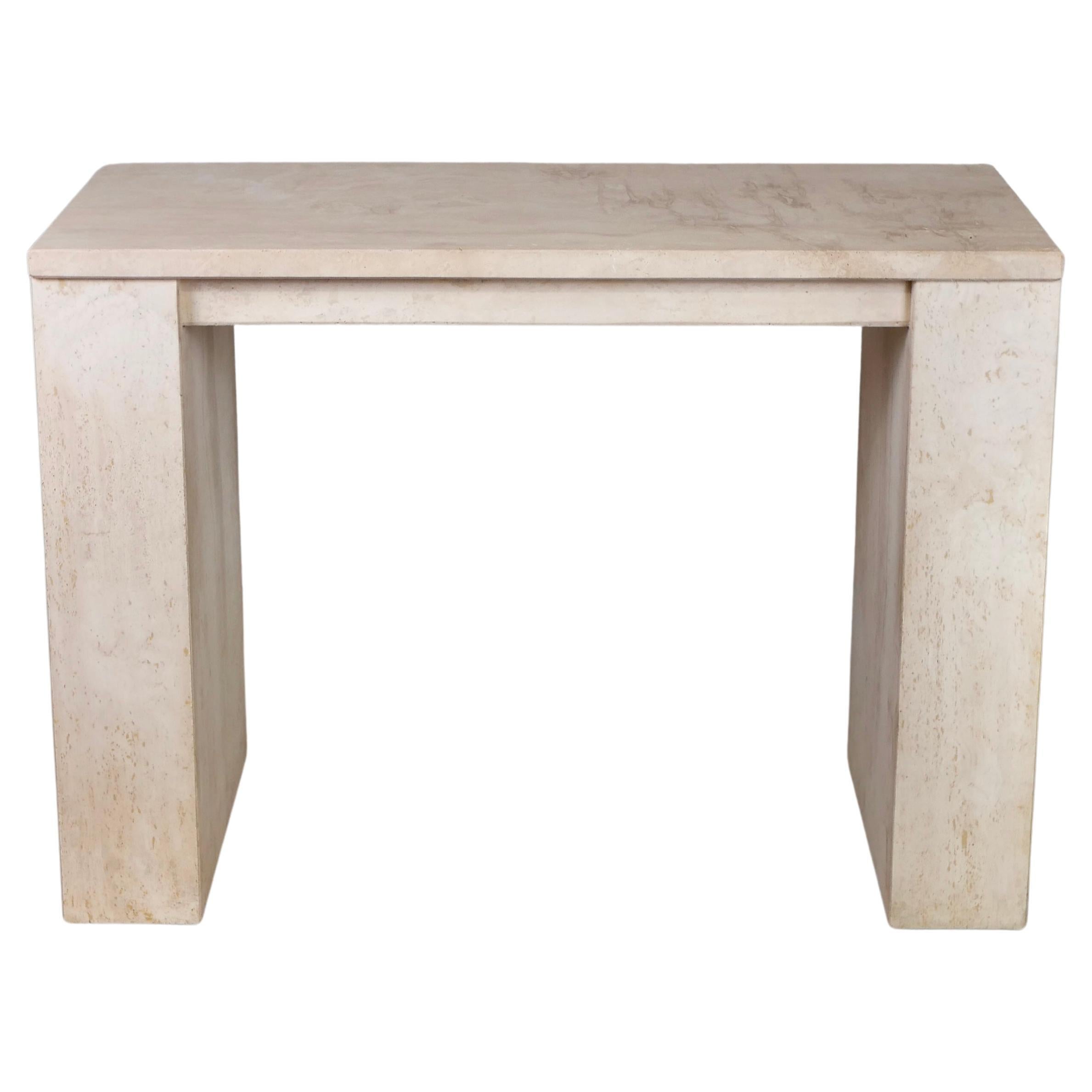 Rare and elegant all-travertine desk from French brand Cinna (Ligne Roset), also perfect as a console or dressing table.
Really sturdy and refined, would fit every interiors, especially minimalistic ones.
In excellent condition, one minor loss on