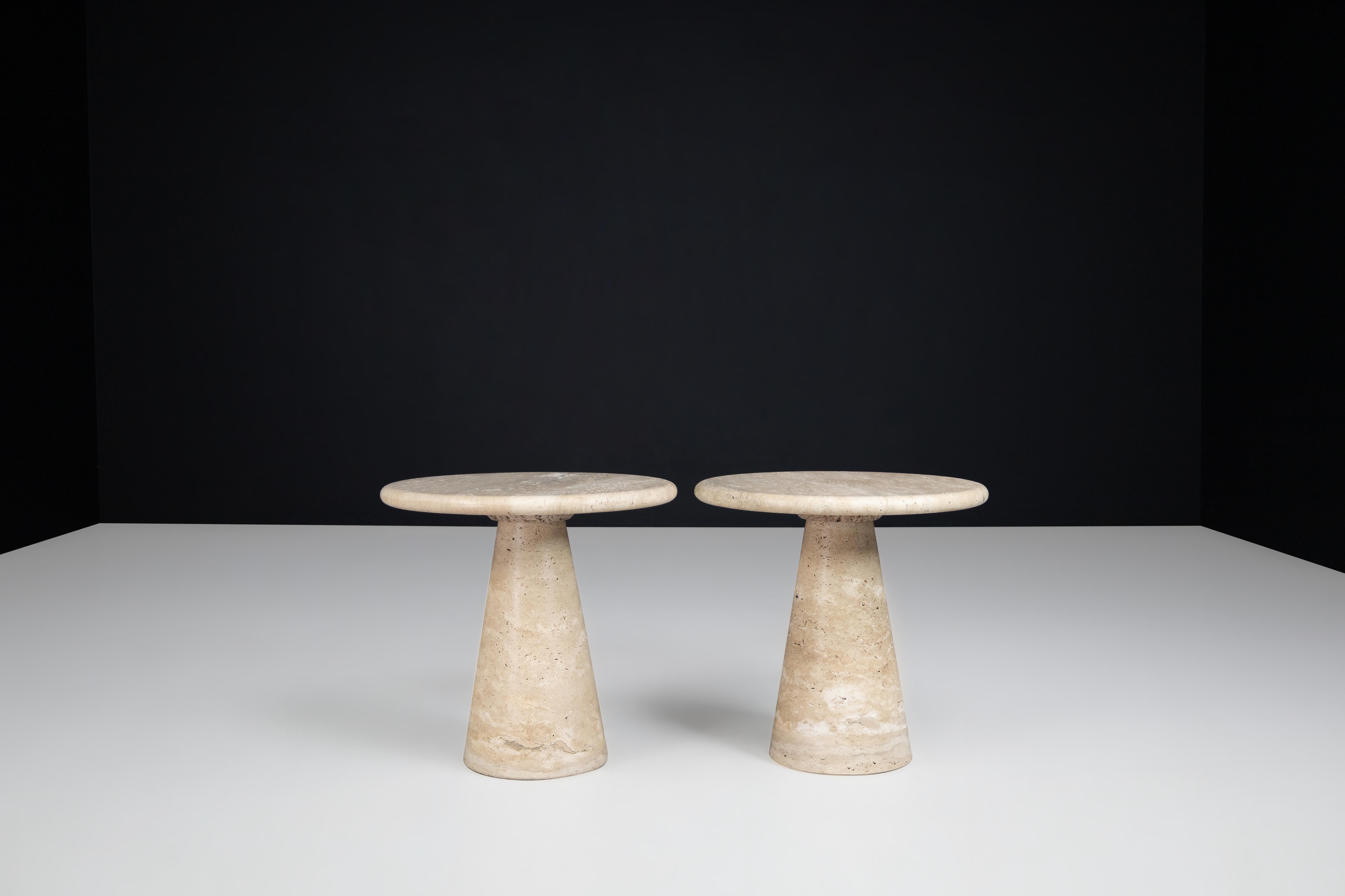 Travertine Circular Side Tables or Coffee Tables, Italy, 1980s 7