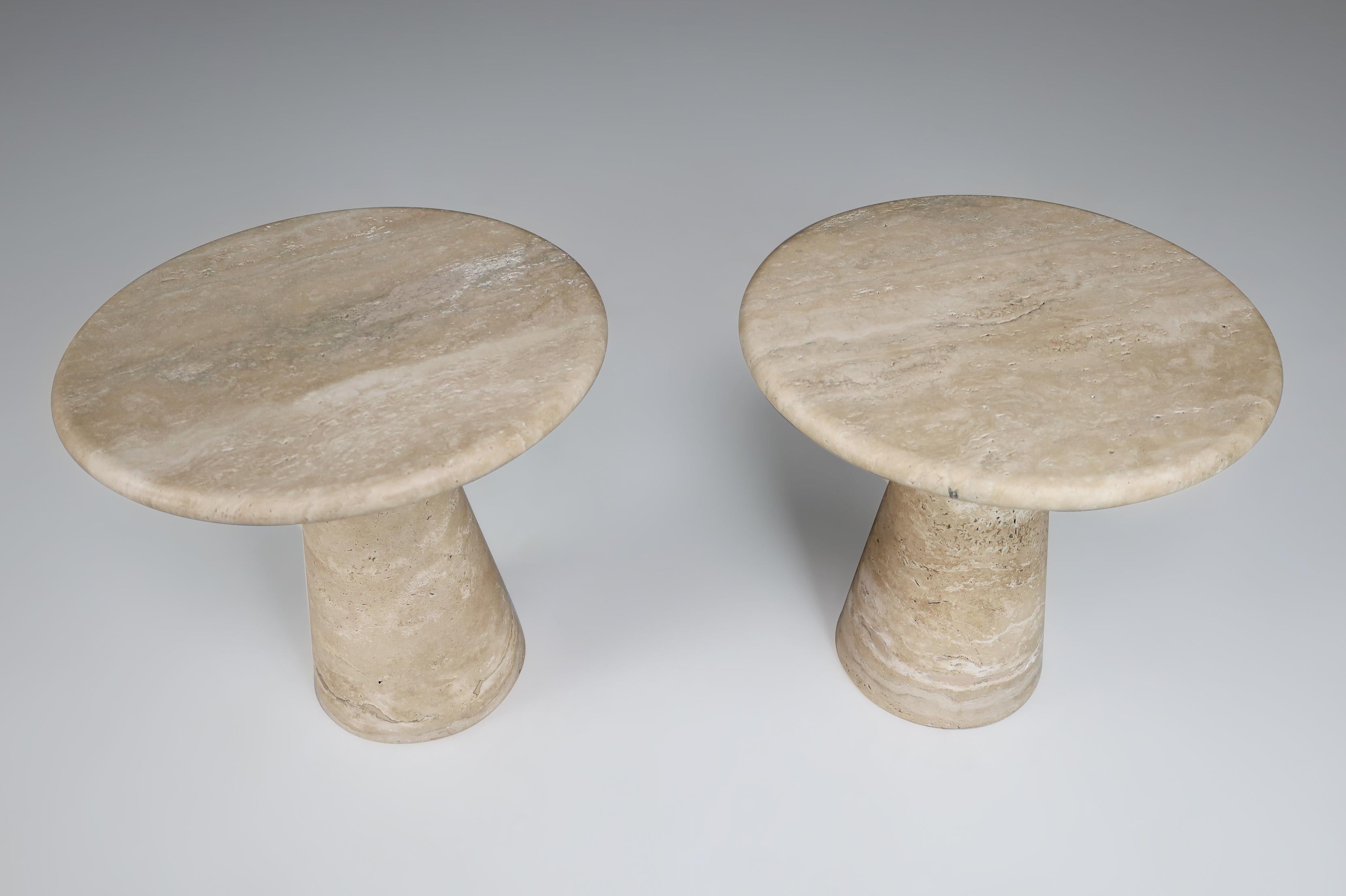  Travertine Circular Side Tables or Coffee Tables, Italy, 1980s  For Sale 12
