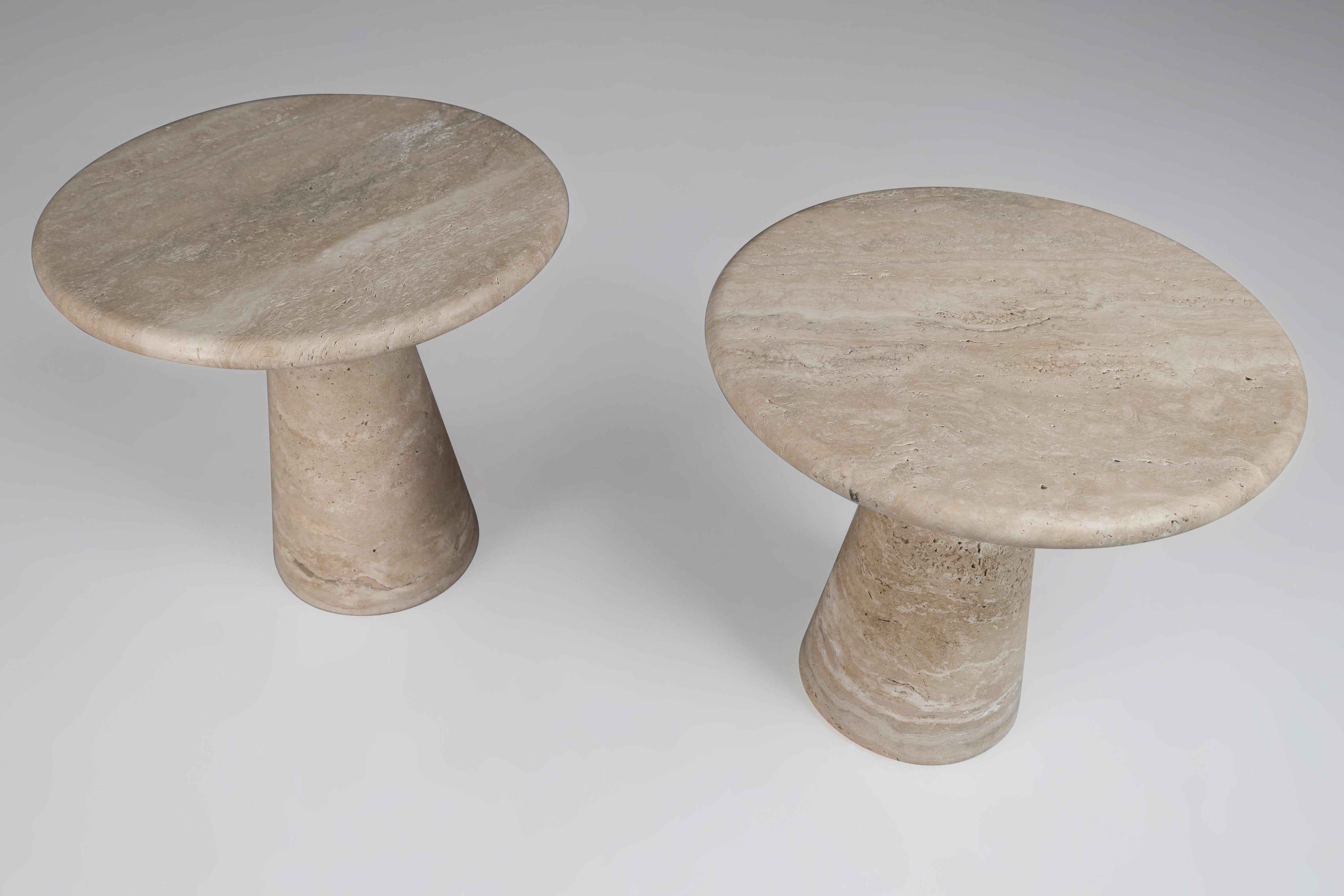 Travertine Circular Side Tables or Coffee Tables, Italy, 1980s In Good Condition In Almelo, NL
