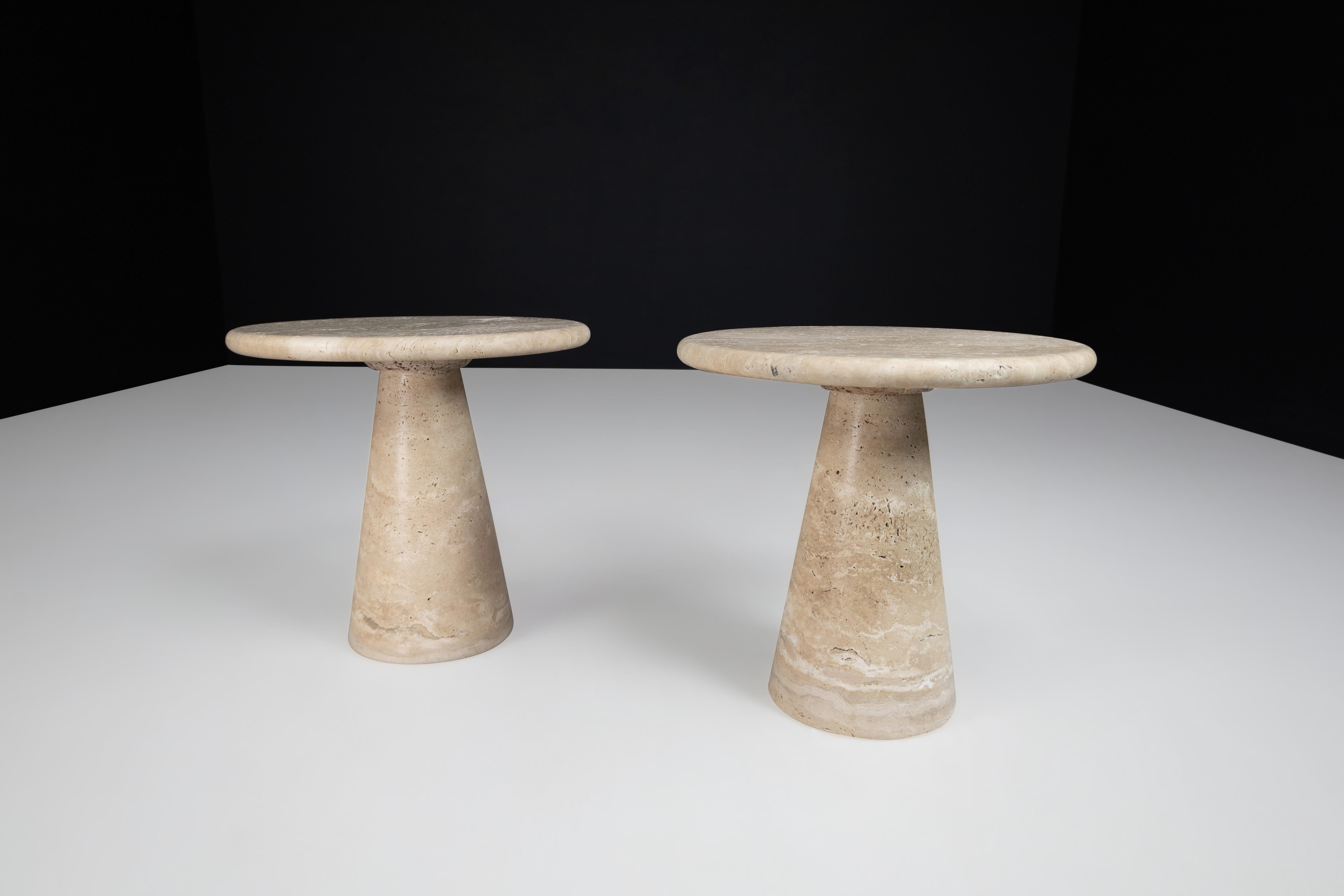  Travertine Circular Side Tables or Coffee Tables, Italy, 1980s  For Sale 1