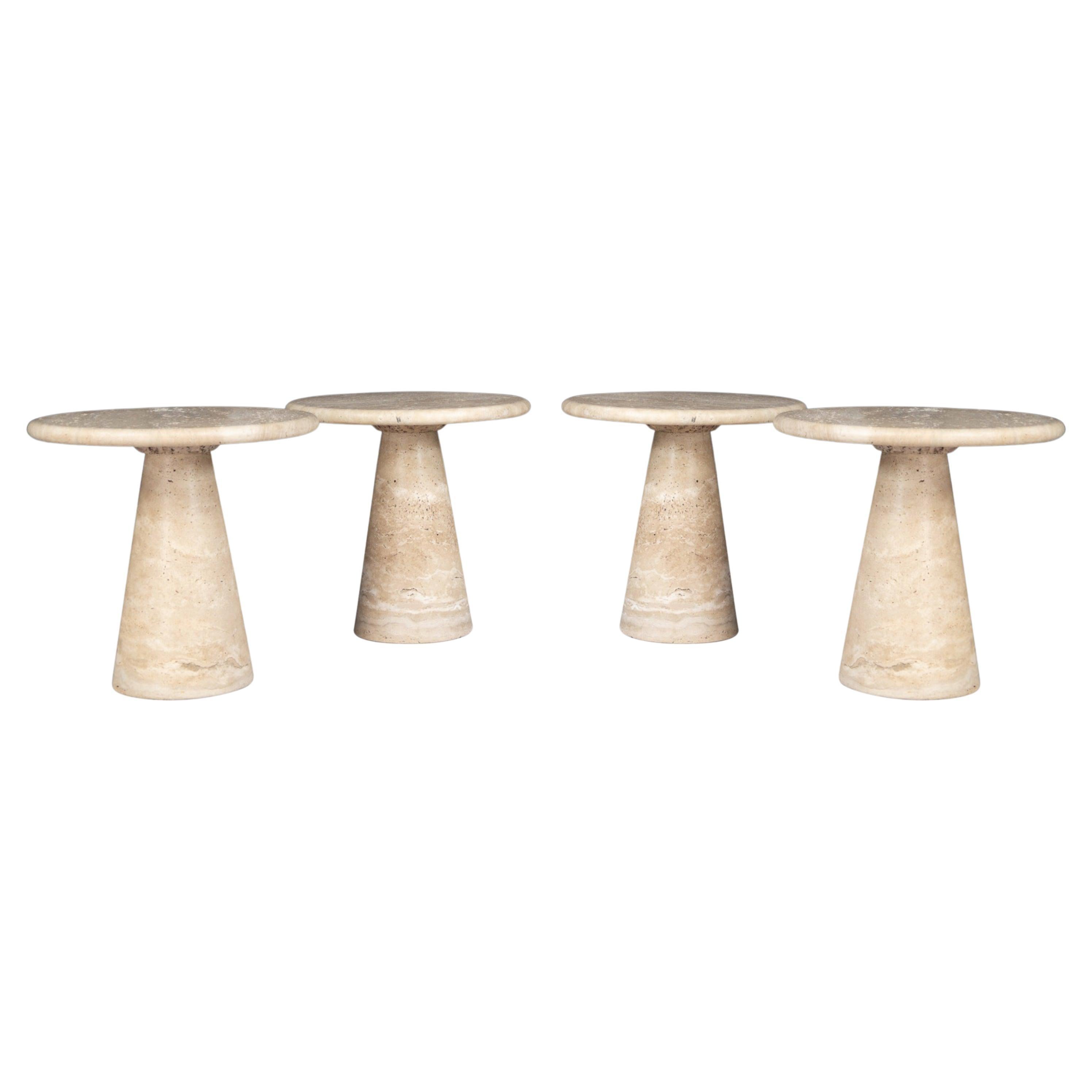  Travertine Circular Side Tables or Coffee Tables, Italy, 1980s 