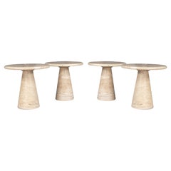 Retro  Travertine Circular Side Tables or Coffee Tables, Italy, 1980s 