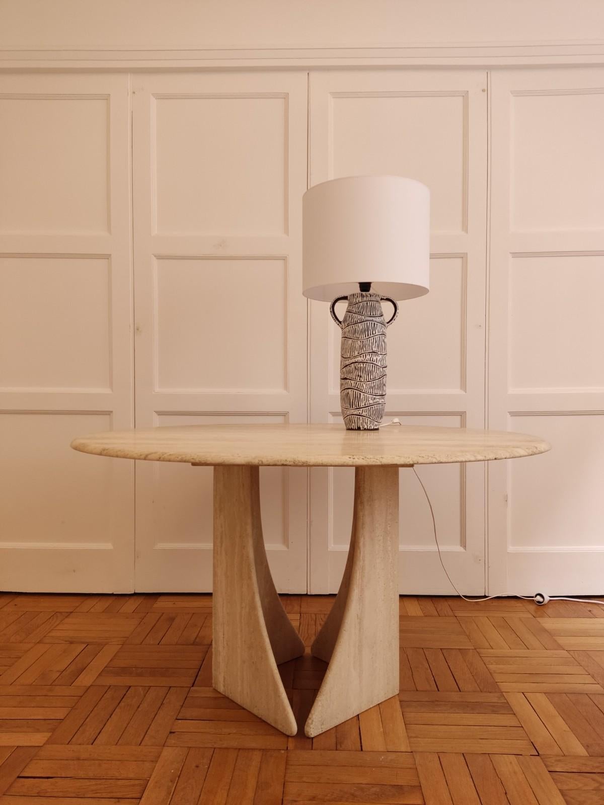 Travertine Circular Table, Claude Berraldacci For Sale 11