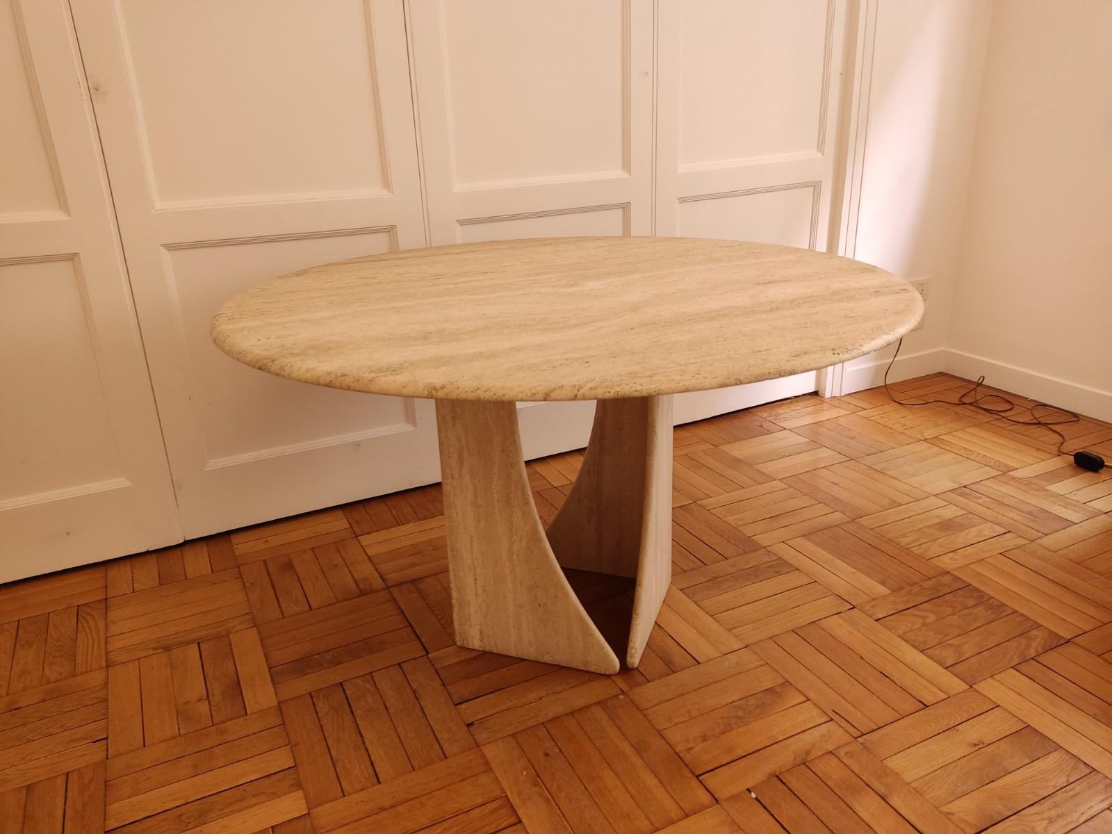 Travertine Circular Table, Claude Berraldacci For Sale 2