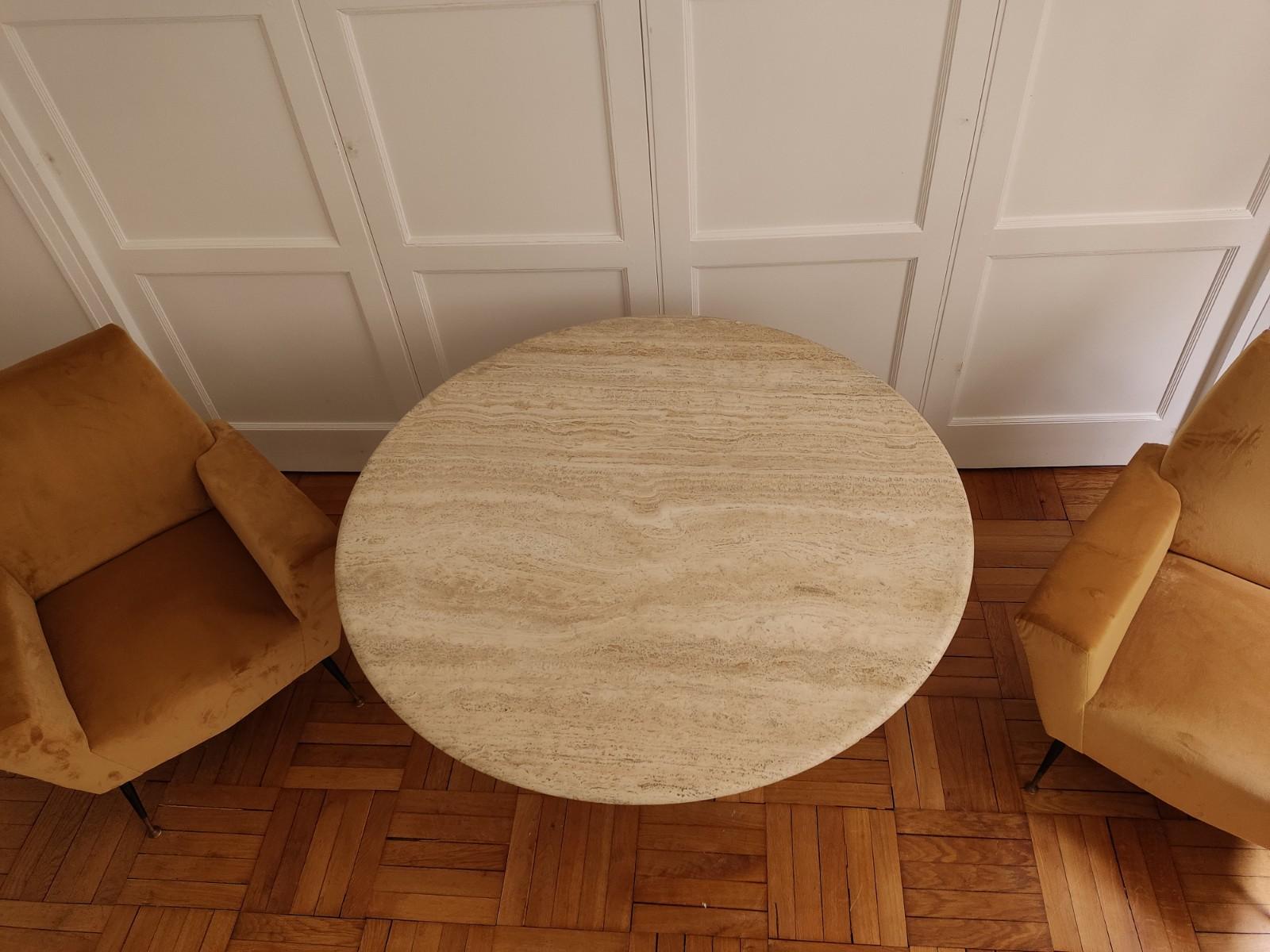Travertine Circular Table, Claude Berraldacci For Sale 6