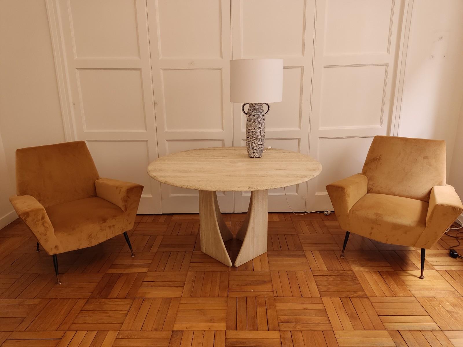 Travertine Circular Table, Claude Berraldacci For Sale 5