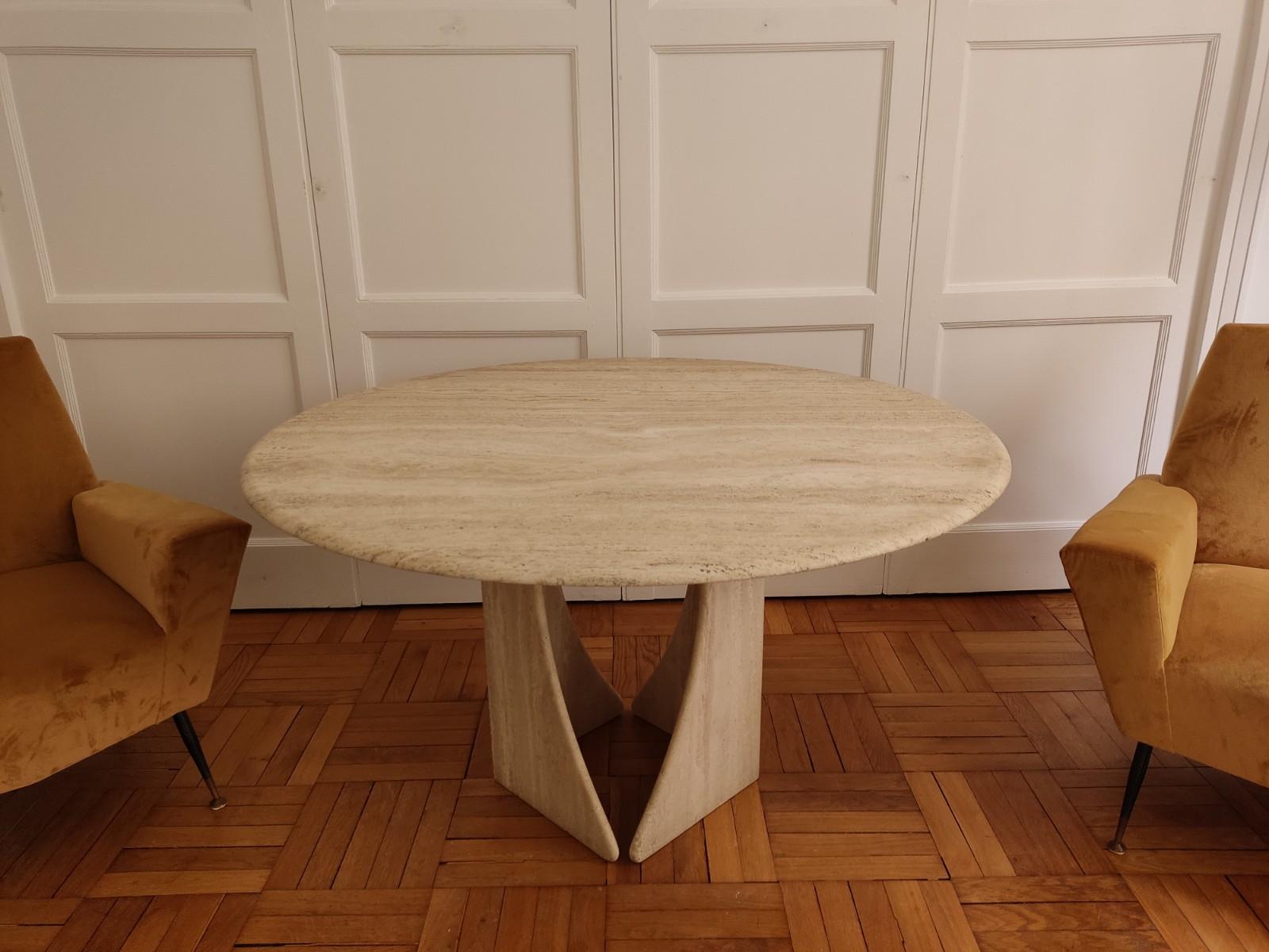 Travertine Circular Table, Claude Berraldacci For Sale 8