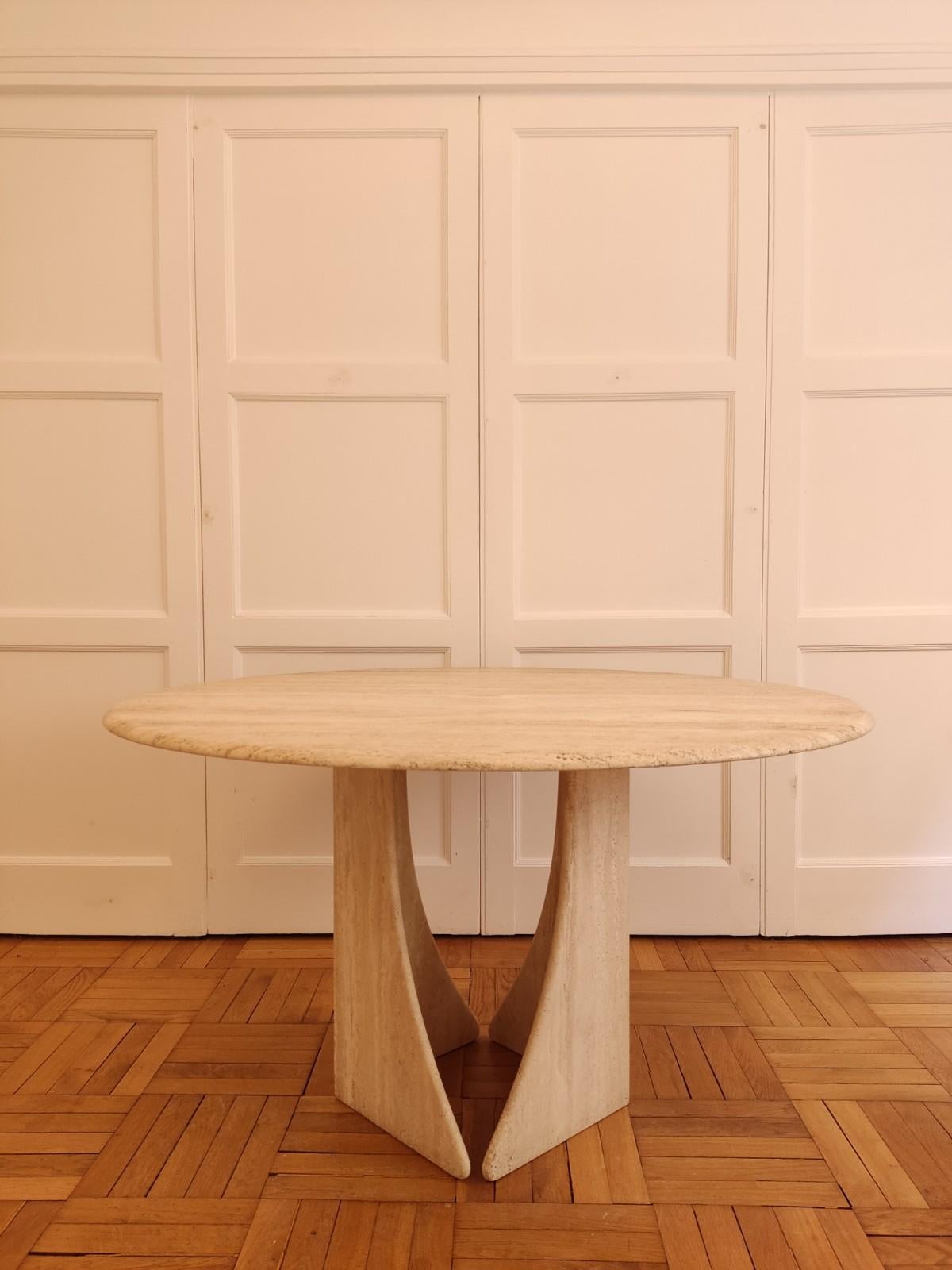 Travertine Circular Table, Claude Berraldacci For Sale 10