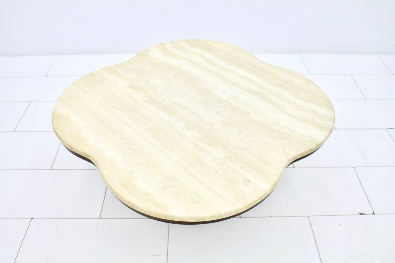 Travertine Cloud Coffee Table with Wood Base, 1970s 1