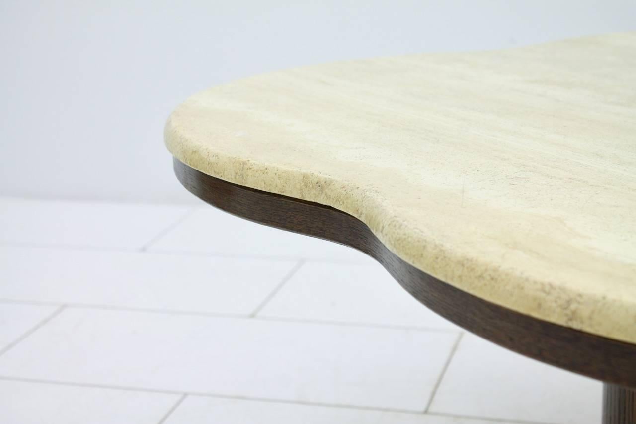 Travertine Cloud Coffee Table with Wood Base, 1970s 4