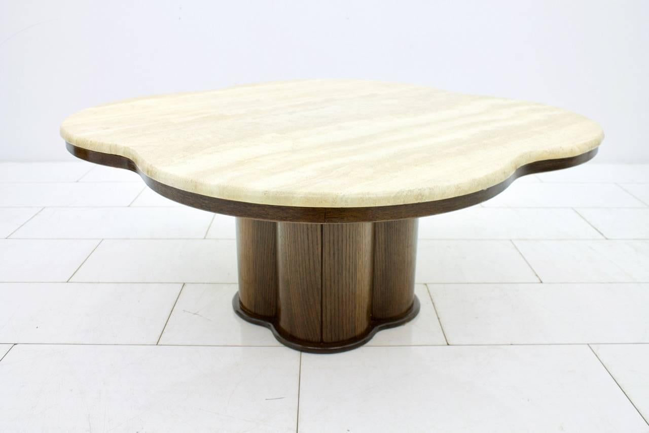 Travertine Cloud Coffee Table with Wood Base, 1970s 5