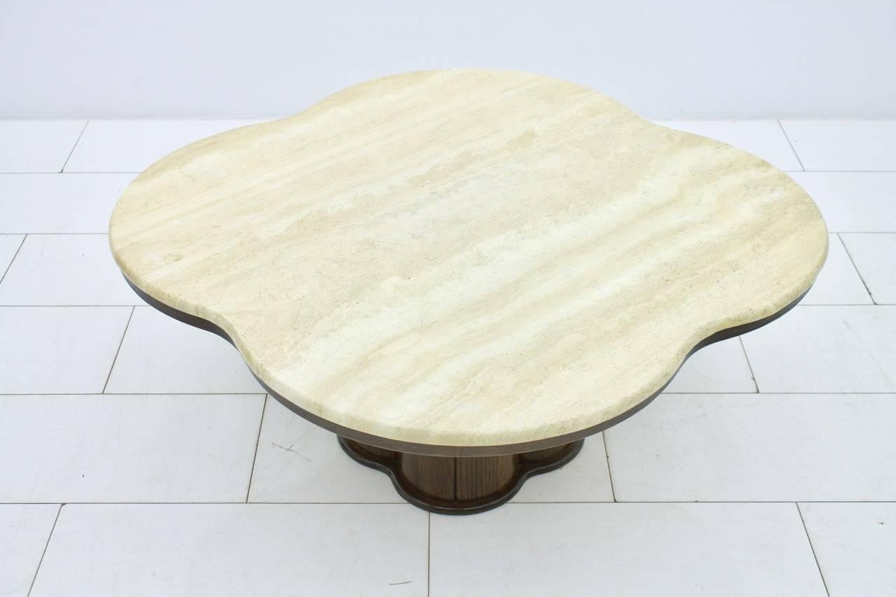 Travertine Cloud Coffee Table with Wood Base, 1970s 6