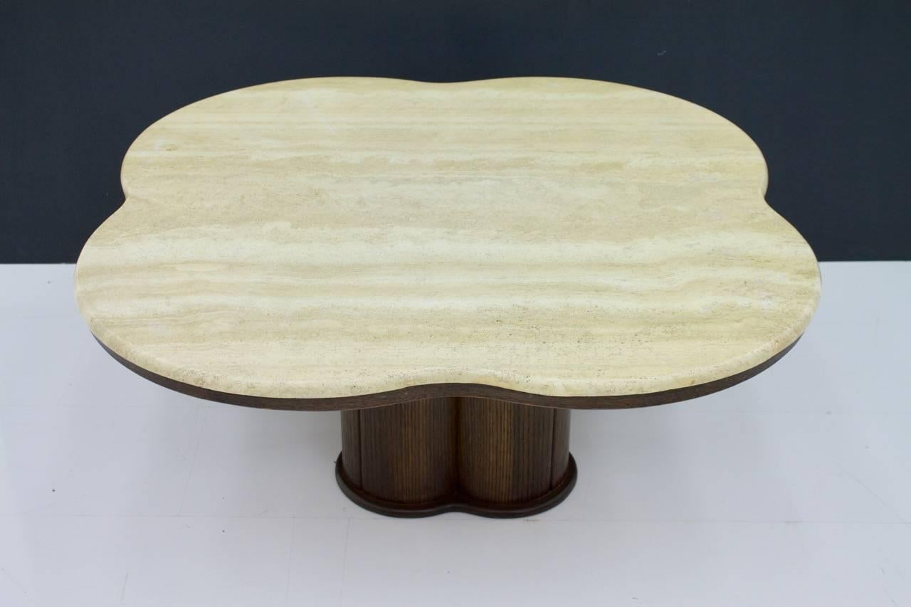 Travertine Cloud Coffee Table with Wood Base, 1970s 8
