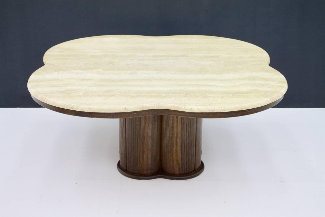 European Travertine Cloud Coffee Table with Wood Base, 1970s