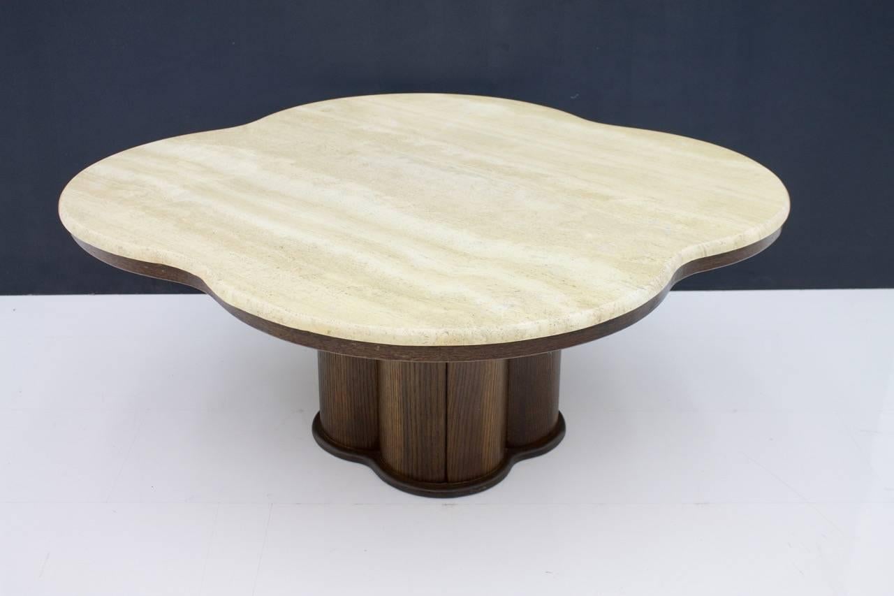 Travertine Cloud Coffee Table with Wood Base, 1970s (Ende des 20. Jahrhunderts)