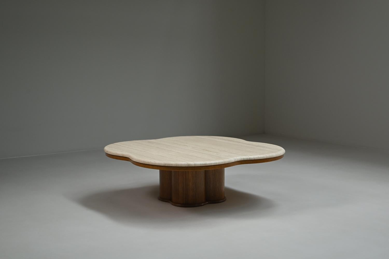Mid-Century Modern Travertine clover coffee table, 1970s Italy. For Sale