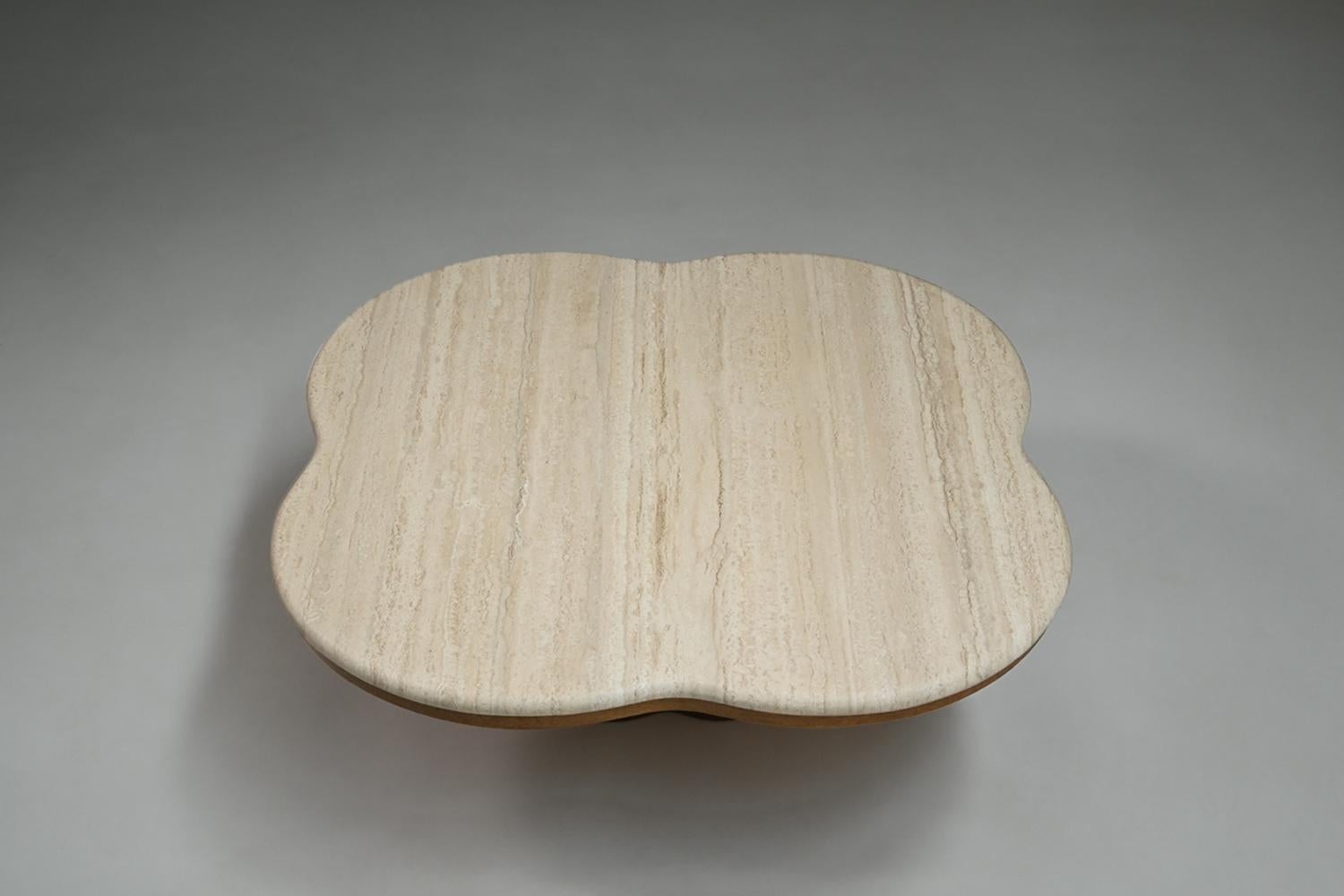 Italian Travertine clover coffee table, 1970s Italy. For Sale