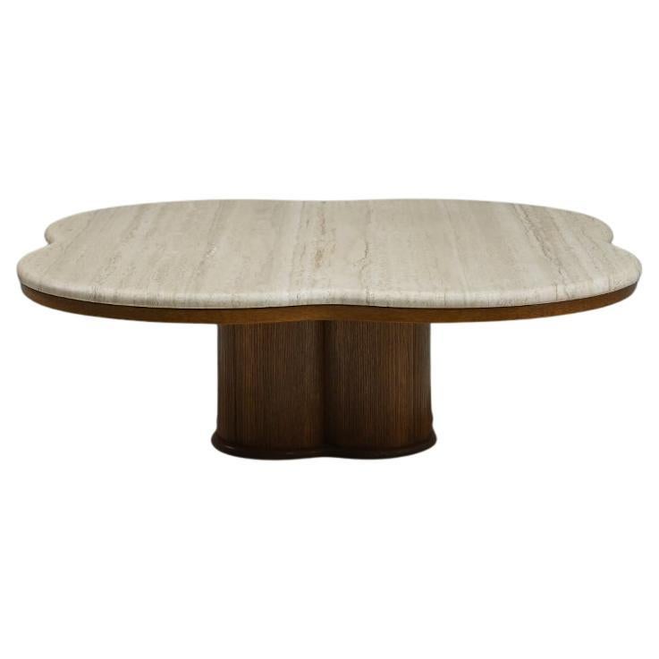 Travertine clover coffee table, 1970s Italy. For Sale