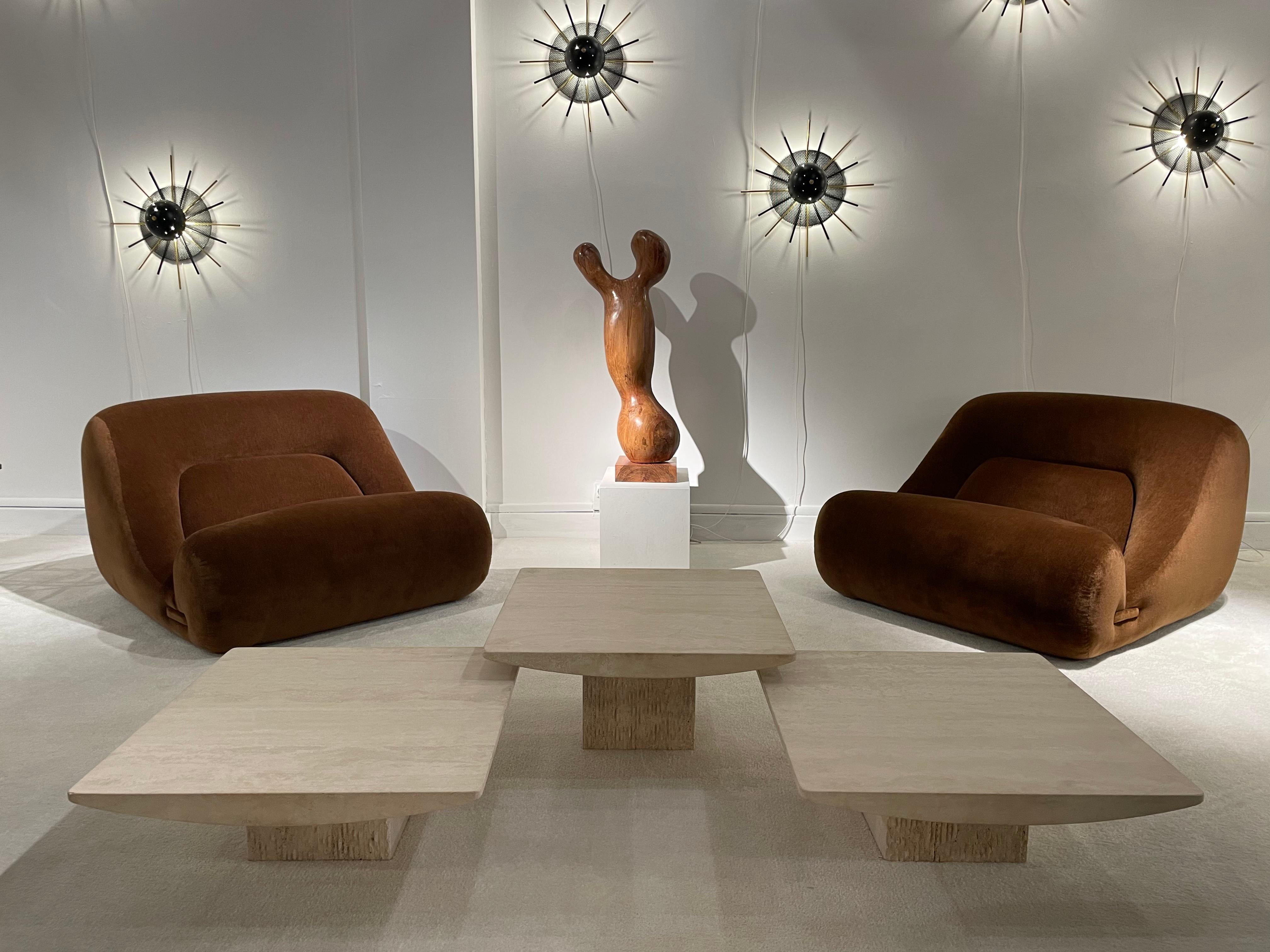 Mid-Century Modern travertine Coffe Tables For Sale