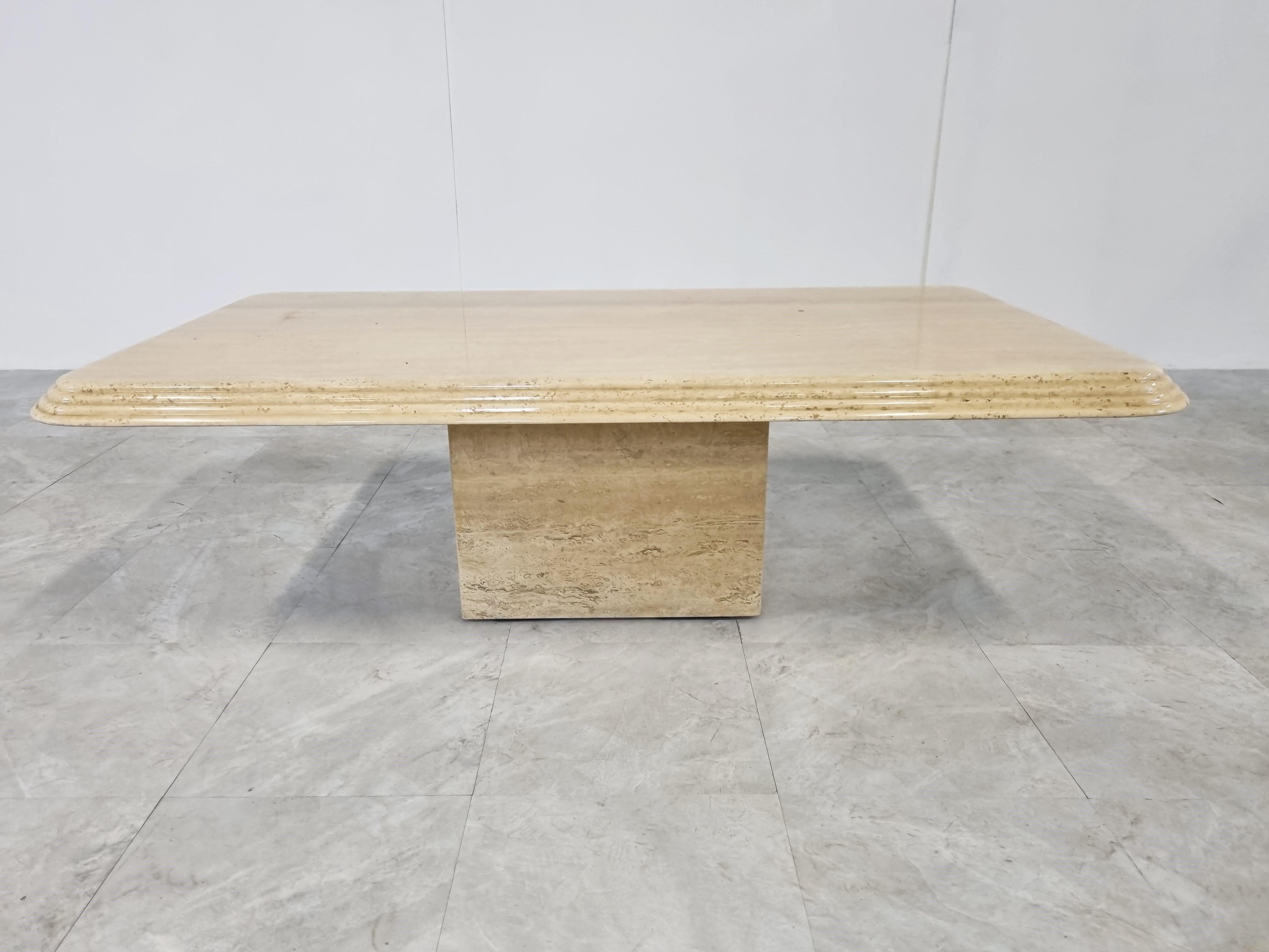 Polished Travertine Coffee Table, 1980s