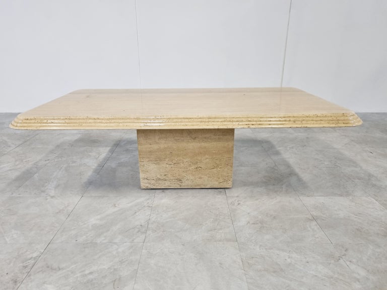Polished Travertine Coffee Table, 1980s For Sale